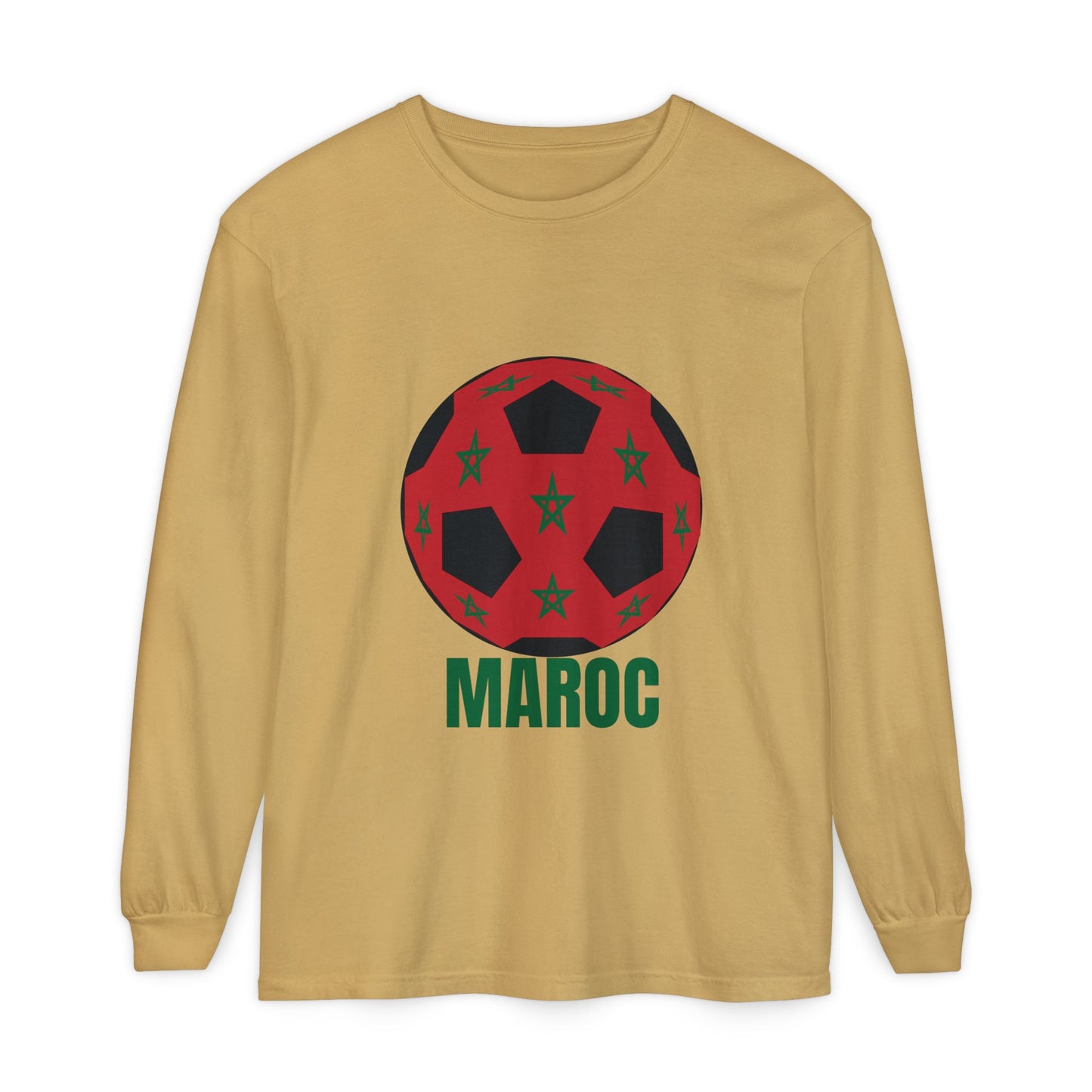 Morocco Maroc Fan Specialty Soccer Ball Design T Shirt Long Sleeve Green Print
