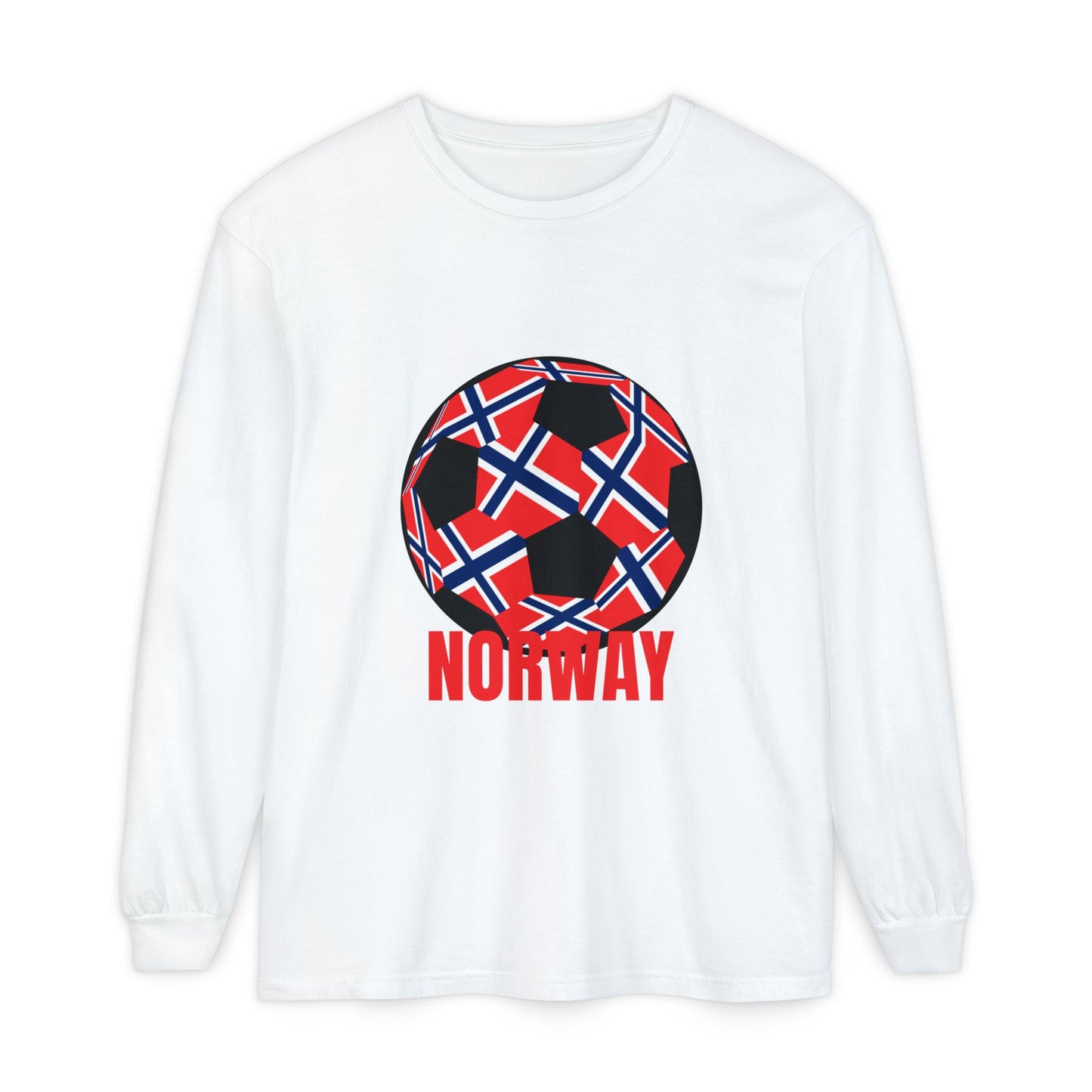Norway Fan Specialty Soccer Ball Design T Shirt Long Sleeve Tee Red Print