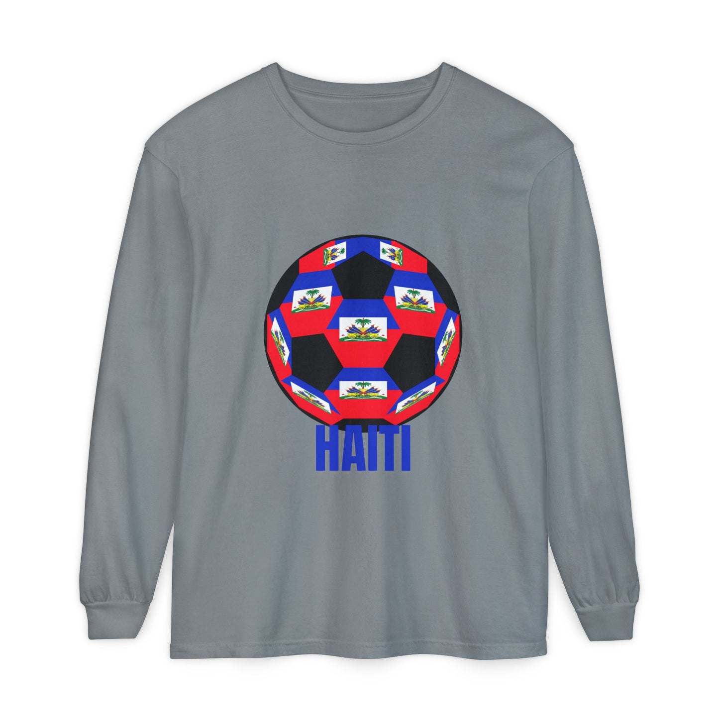 Haiti Fan Specialty Soccer Ball Design Long Sleeve Tee