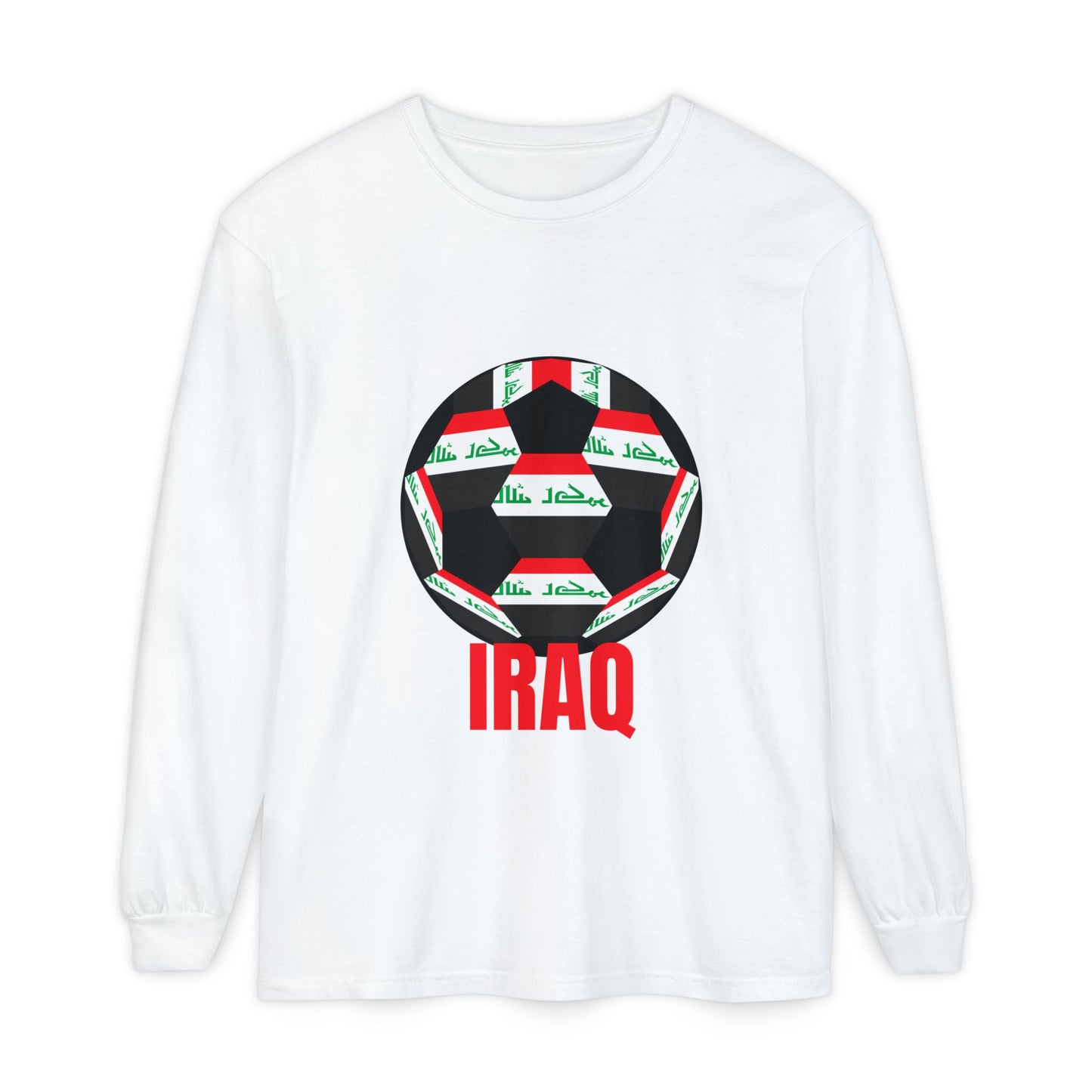 Iraq Fan Specialty Soccer Ball Design T Shirt Long Sleeve Tee