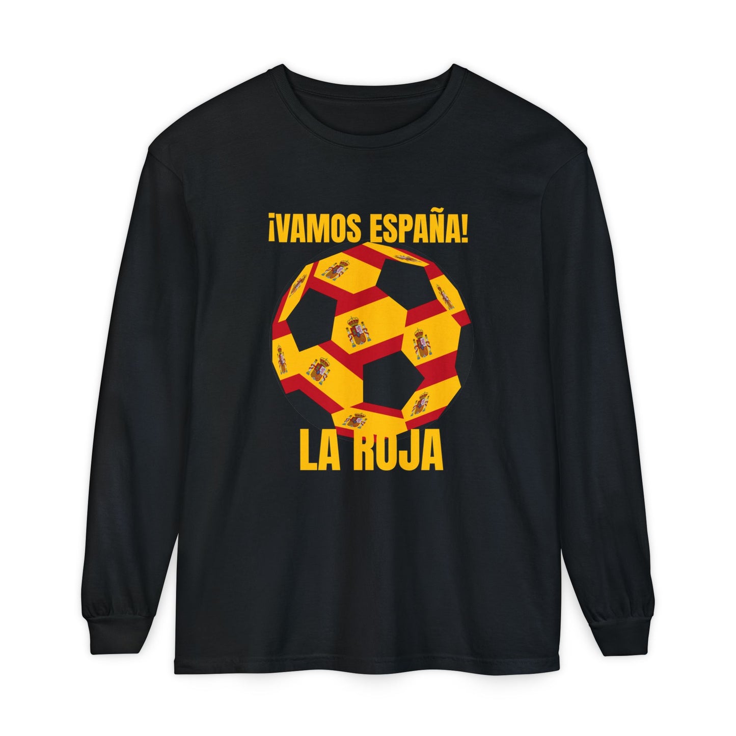 La Roja Soccer Long Sleeve Tee — ¡Vamos España! Gold Text