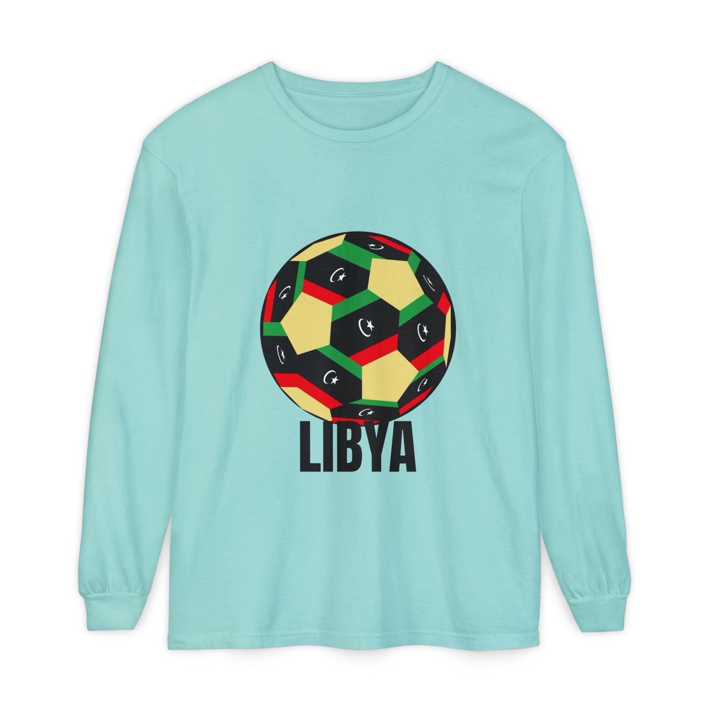 Libya Fan Specialty Soccer Ball Design T Shirt Long Sleeve Tee