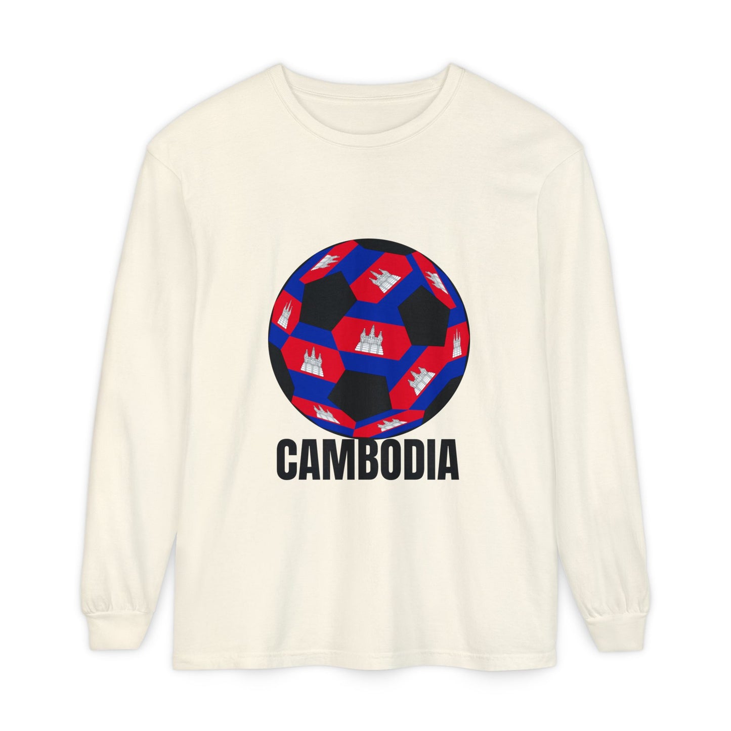 Cambodia Fan Specialty Soccer Ball Design Long Sleeve Tee