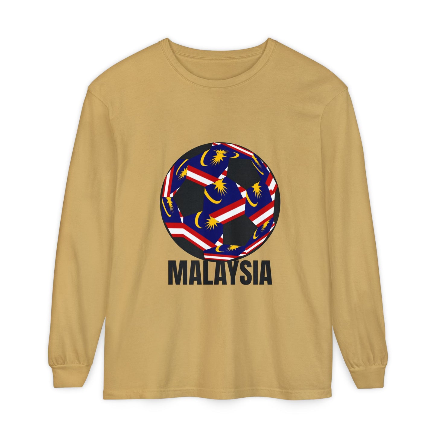 Malaysia Fan Specialty Soccer Ball Design T Shirt Long Sleeve Tee