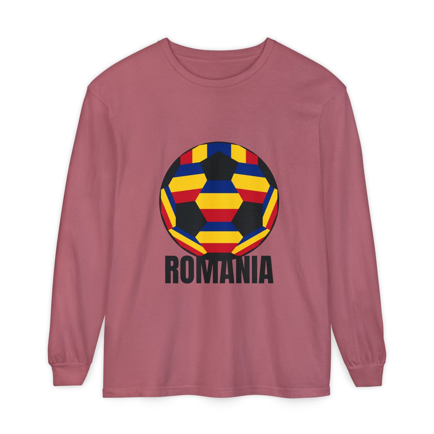 Romania Fan Specialty Soccer Ball Design Long Sleeve Tee