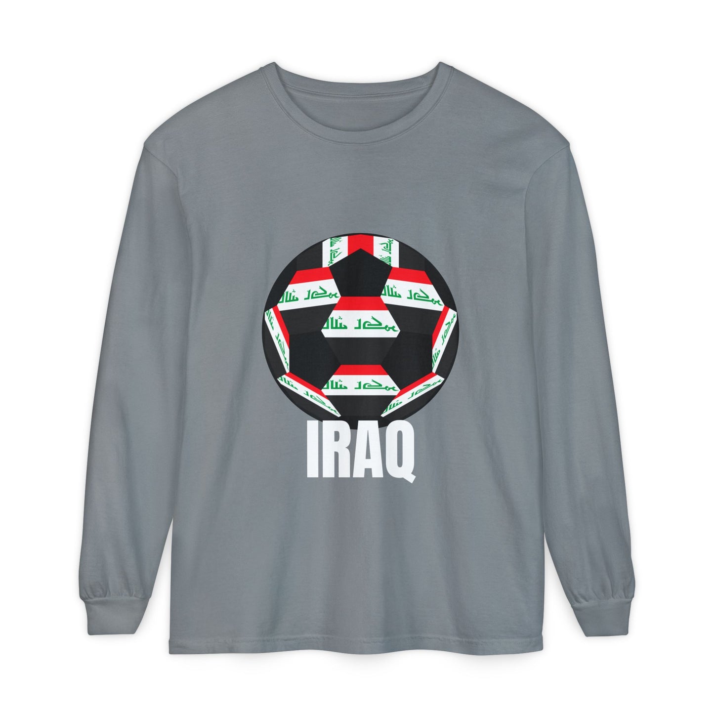 Iraq Fan Specialty Soccer Ball Design T Shirt Long Sleeve Tee