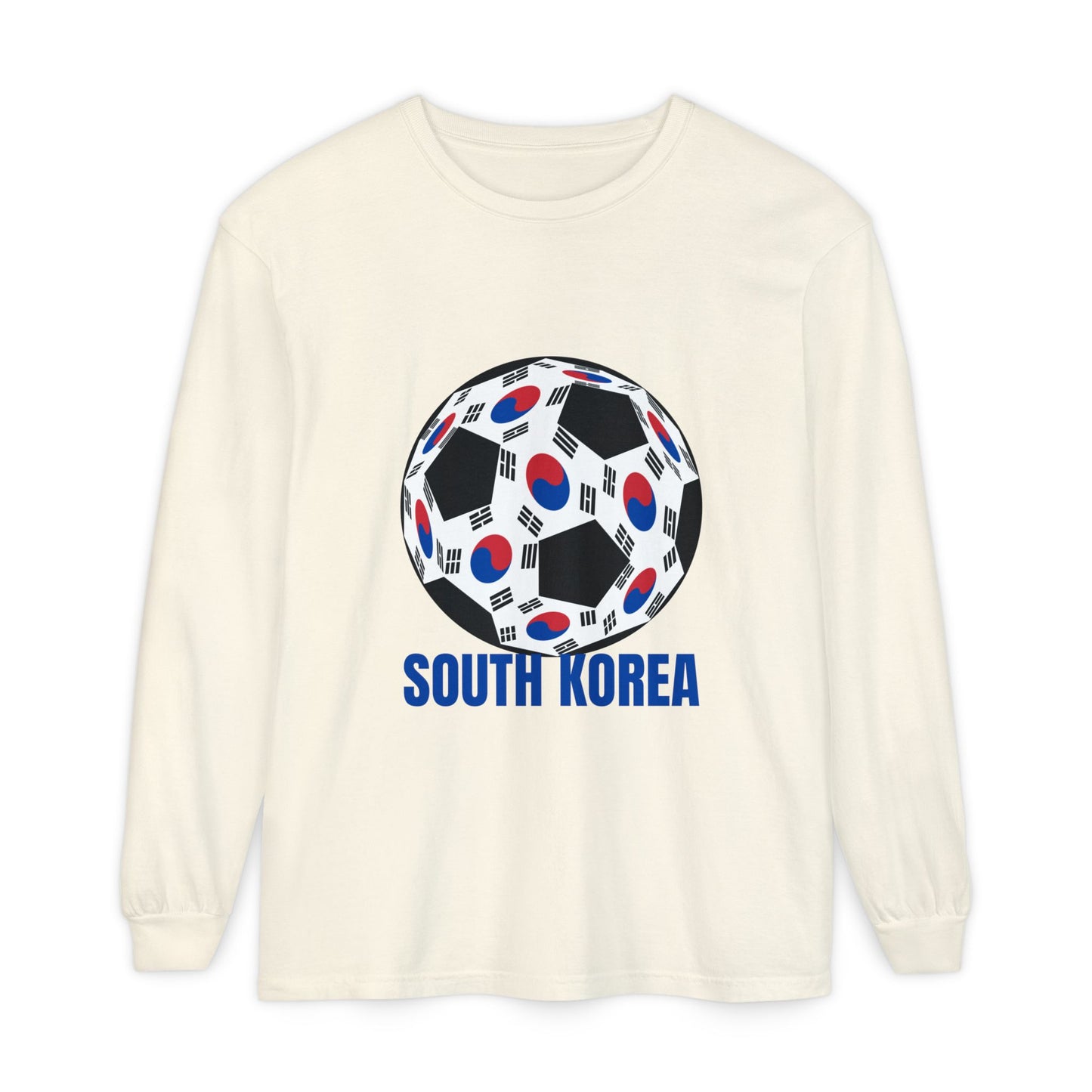 South Korea Fan Specialty Soccer Ball Design Long Sleeve Tee Blue Print