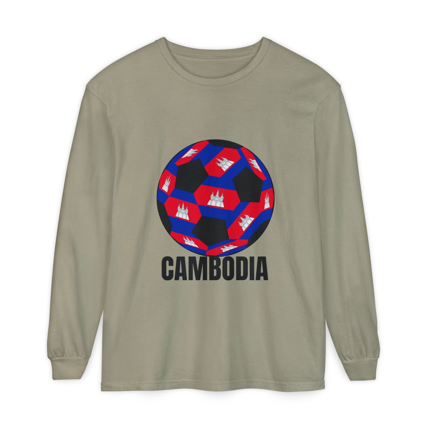Cambodia Fan Specialty Soccer Ball Design Long Sleeve Tee