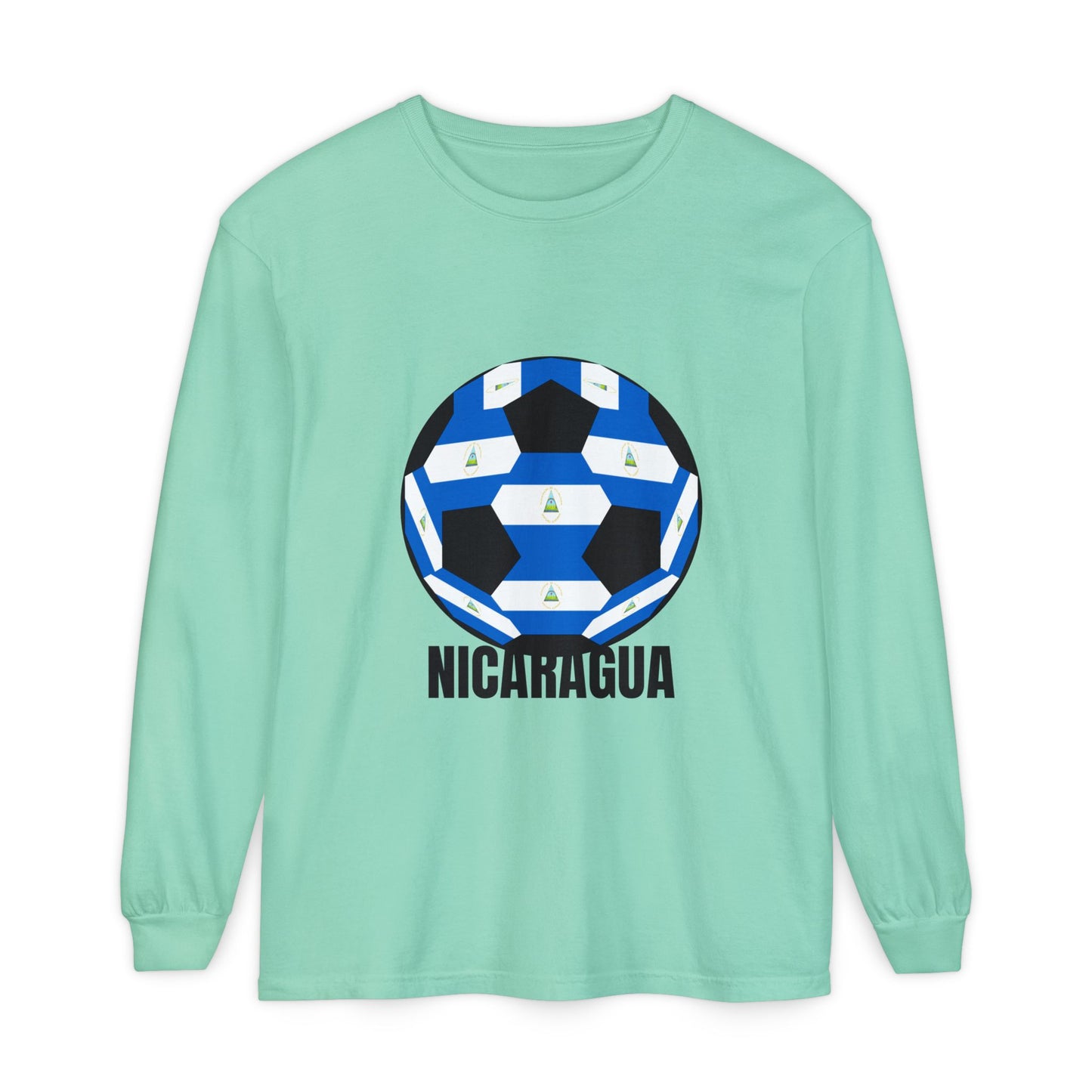 Nicaragua Fan Specialty Soccer Ball Design Long Sleeve Tee