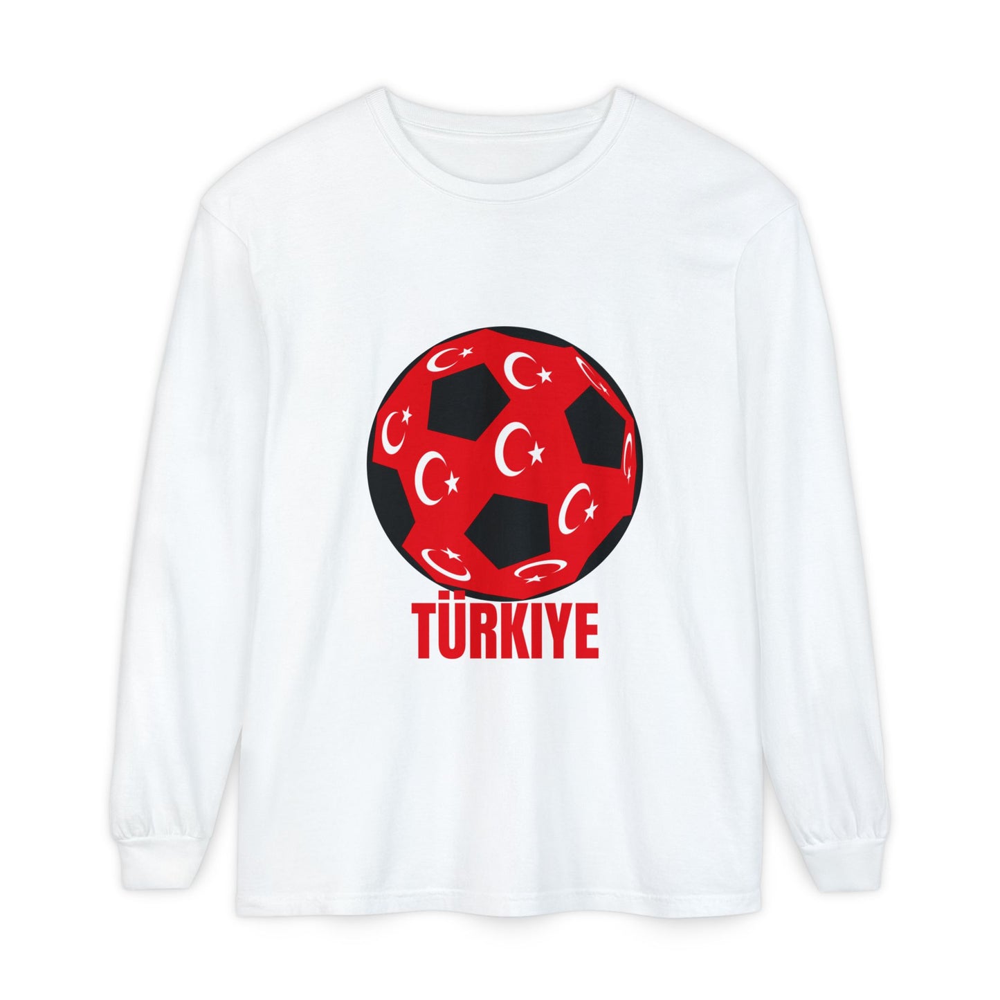 Türkiye Fan Specialty Soccer Ball Design T Shirt Long Sleeve T-Shirt Red Text