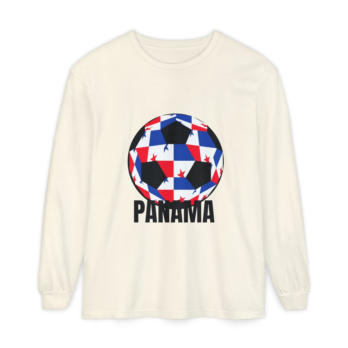 Panama Fan Specialty Soccer Ball Design T Shirt Long Sleeve Tee Black Text