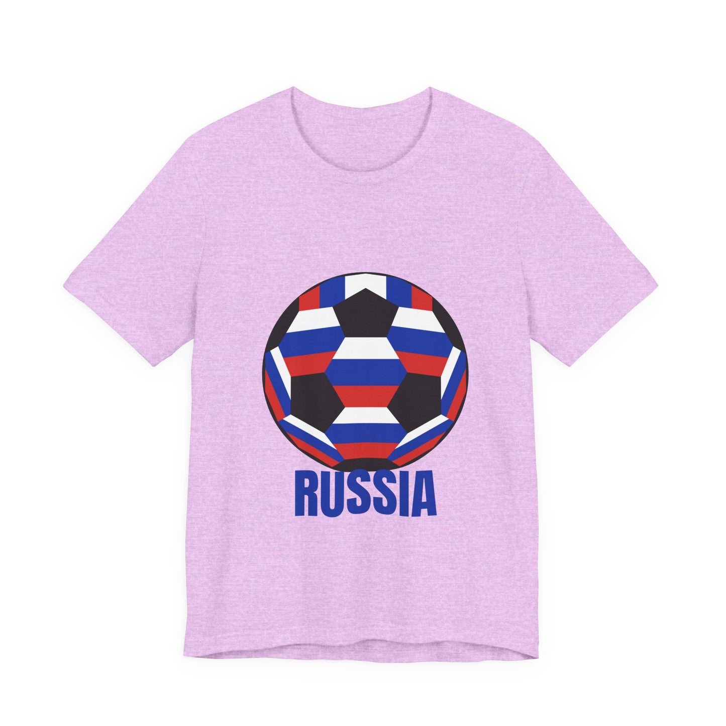 Russia Fan Specialty Soccer Ball Design T Shirt Blue Text