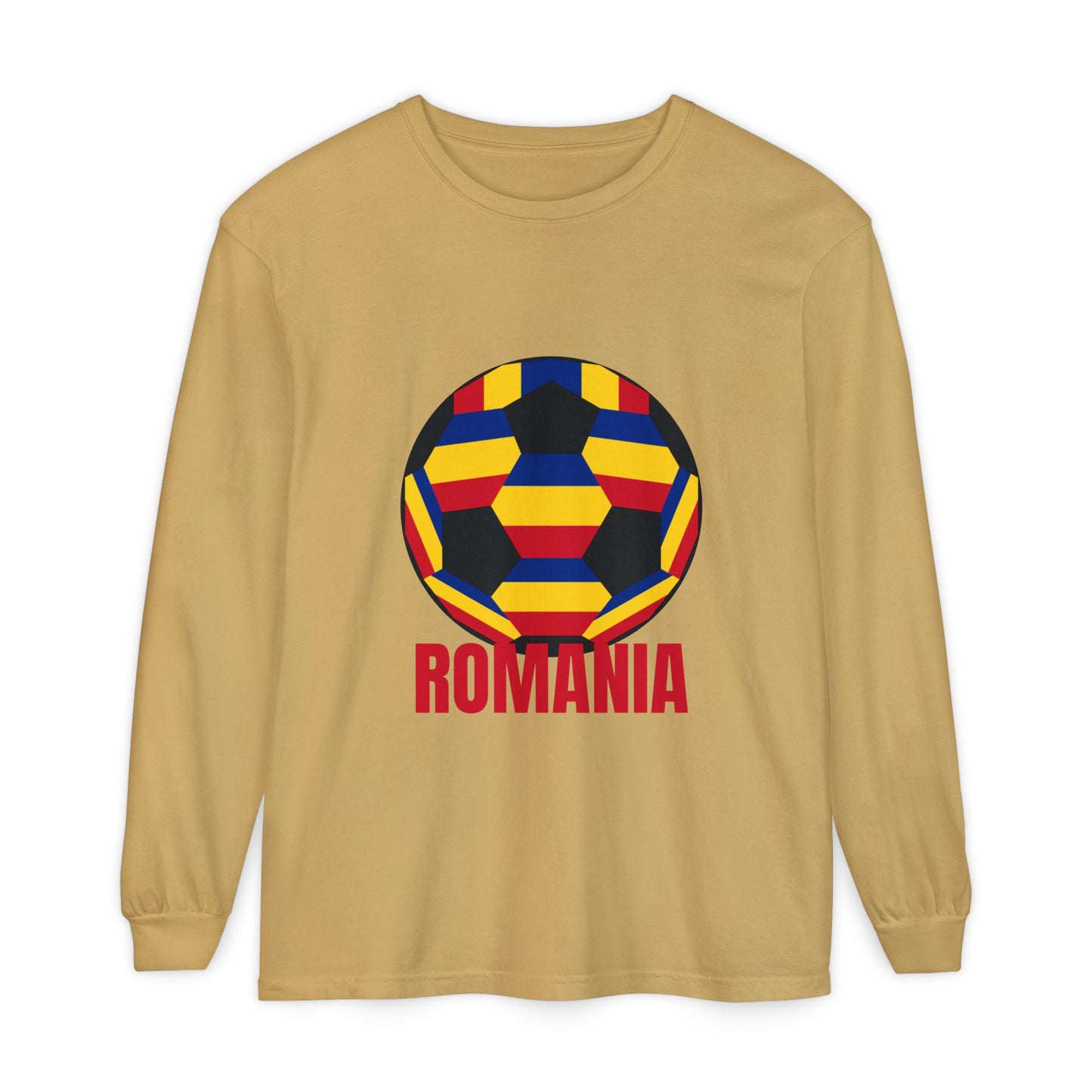 Romania Fan Specialty Soccer Ball Design Long Sleeve Tee
