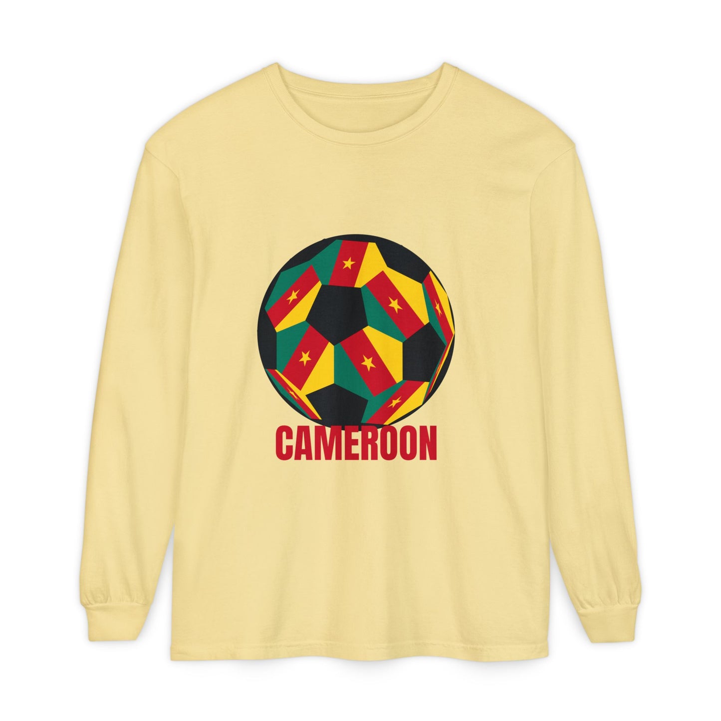Cameroon Fan Specialty Soccer Ball Design Long Sleeve Tee