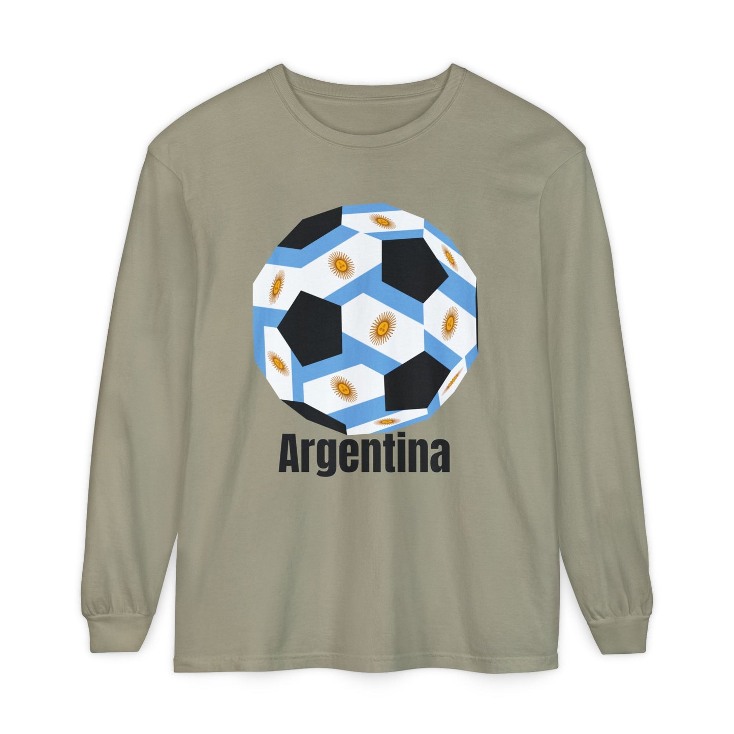 Argentina Fan Specialty Soccer Ball Design Long Sleeve Tee
