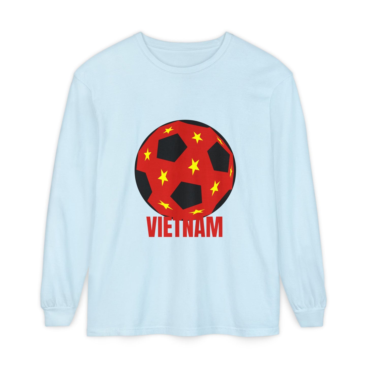 Vietnam Fan Specialty Soccer Ball Design Long Sleeve Tee Red Text