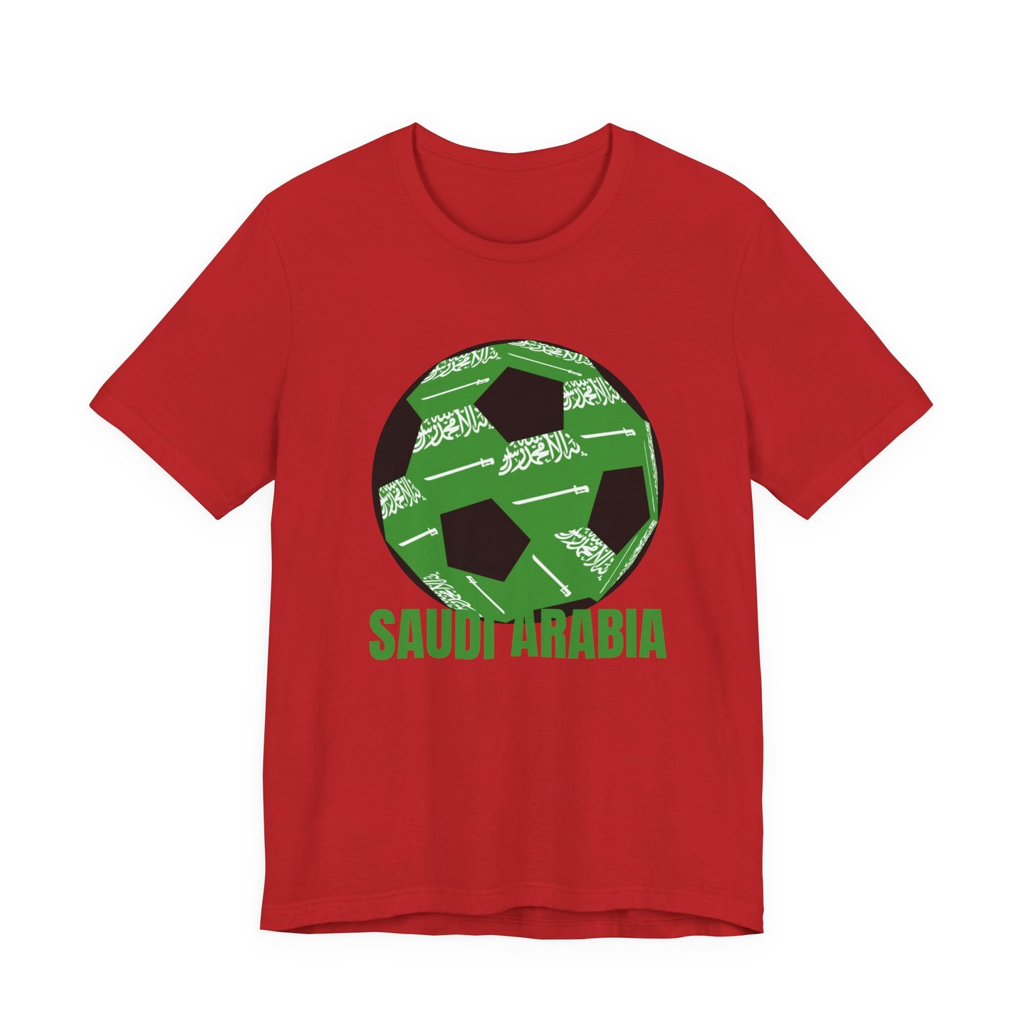 Saudi Arabia Fan Specialty Soccer Ball Design T Shirt — Green Text