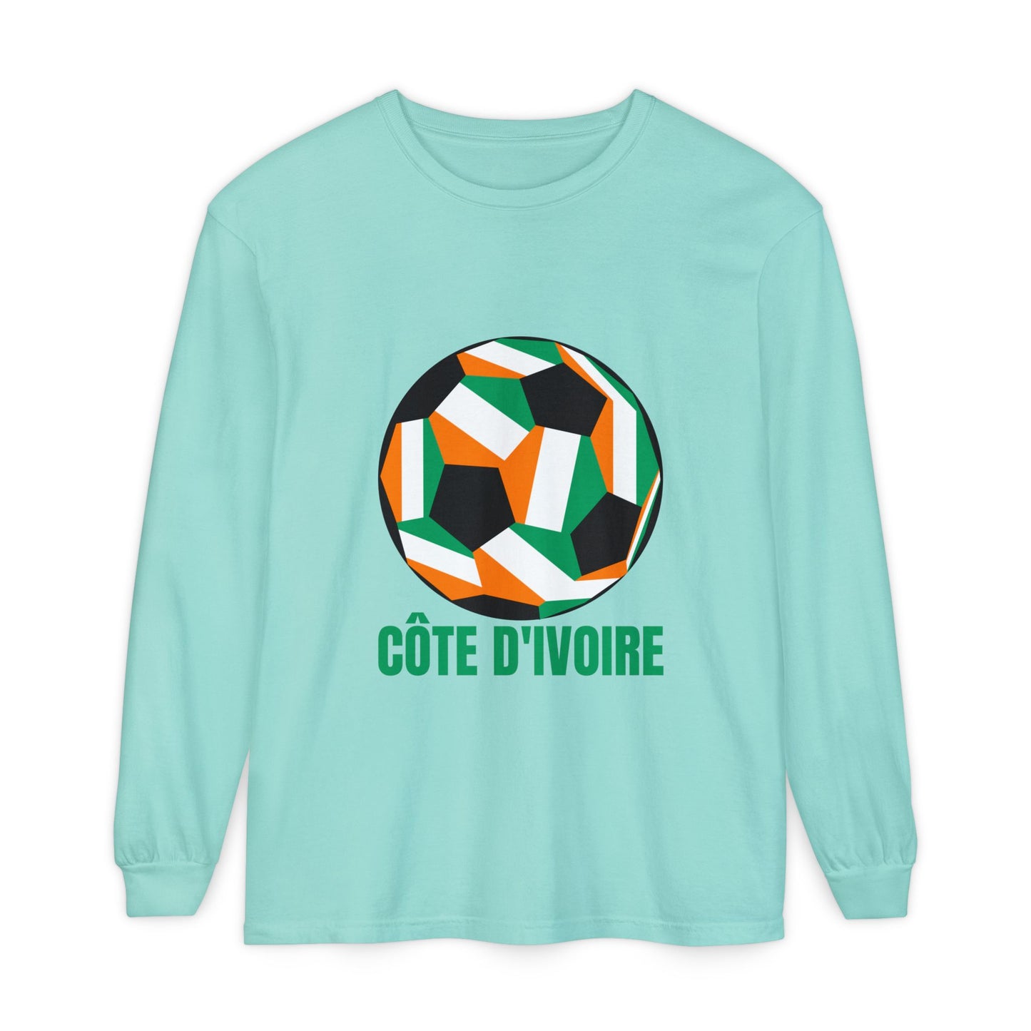 Cote D Ivoire Fan Specialty Soccer Ball Design  Long Sleeve Tee