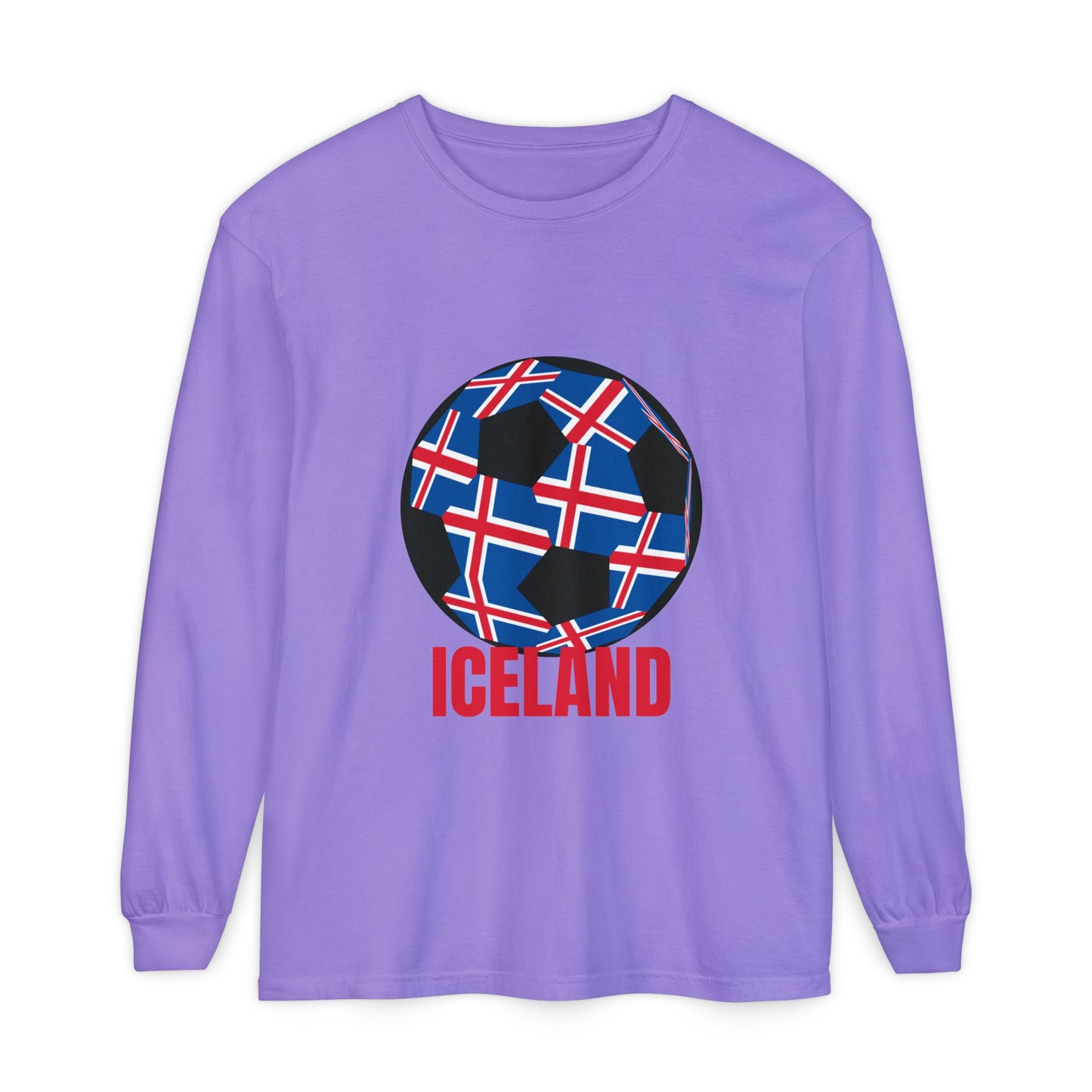 Iceland Fan Specialty Soccer Ball Design Long Sleeve Tee