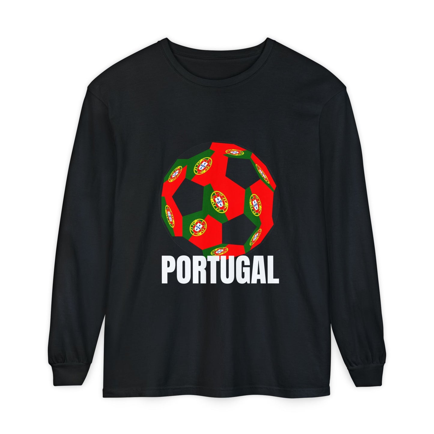 Portugal Fan Specialty Soccer Ball Design Long Sleeve Tee