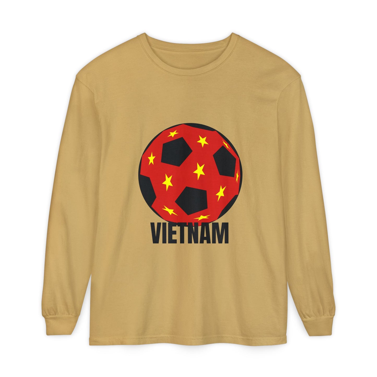 Vietnam Fan Specialty Soccer Ball Design Long Sleeve Shirt  Black Text
