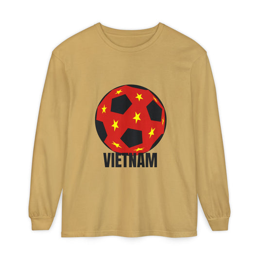 Vietnam Fan Specialty Soccer Ball Design Long Sleeve Shirt  Black Text