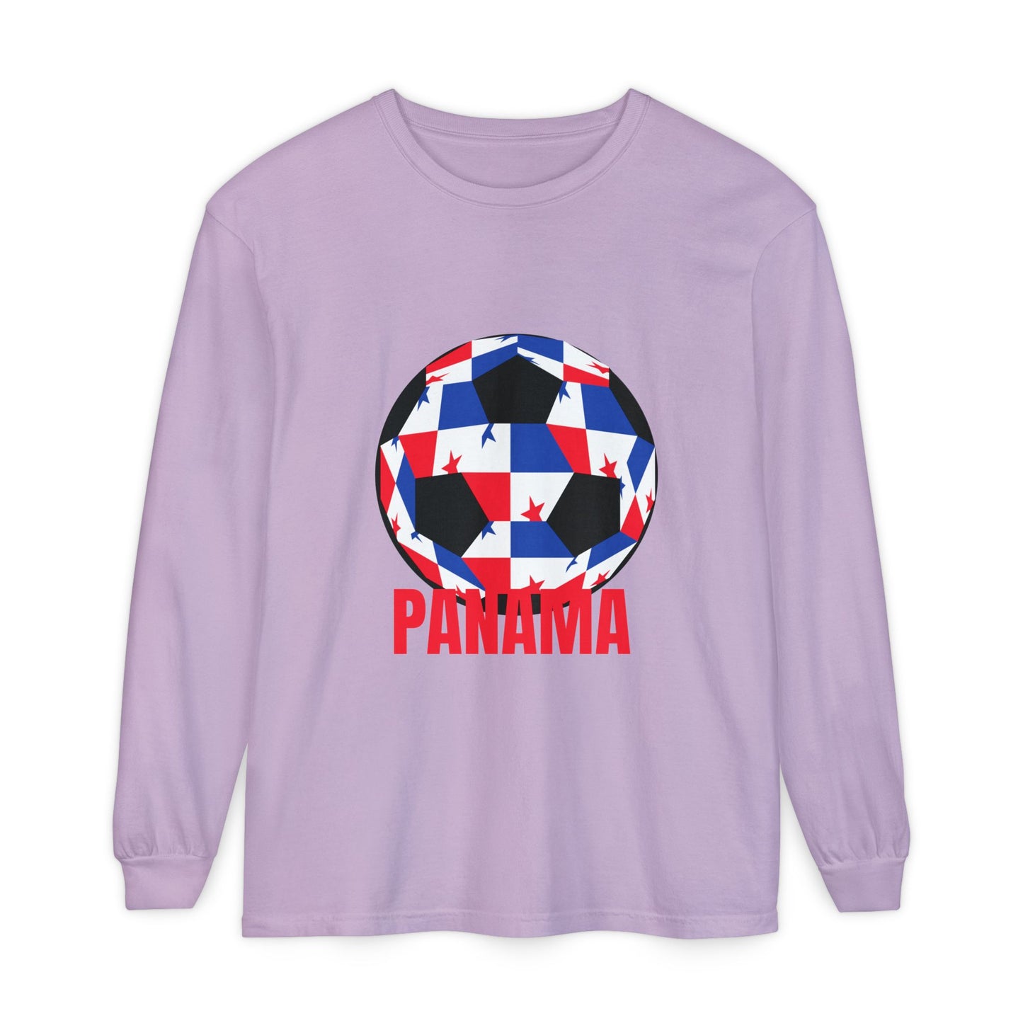 Panama Fan Specialty Soccer Ball Design T ShirtLong Sleeve Tee Red Text