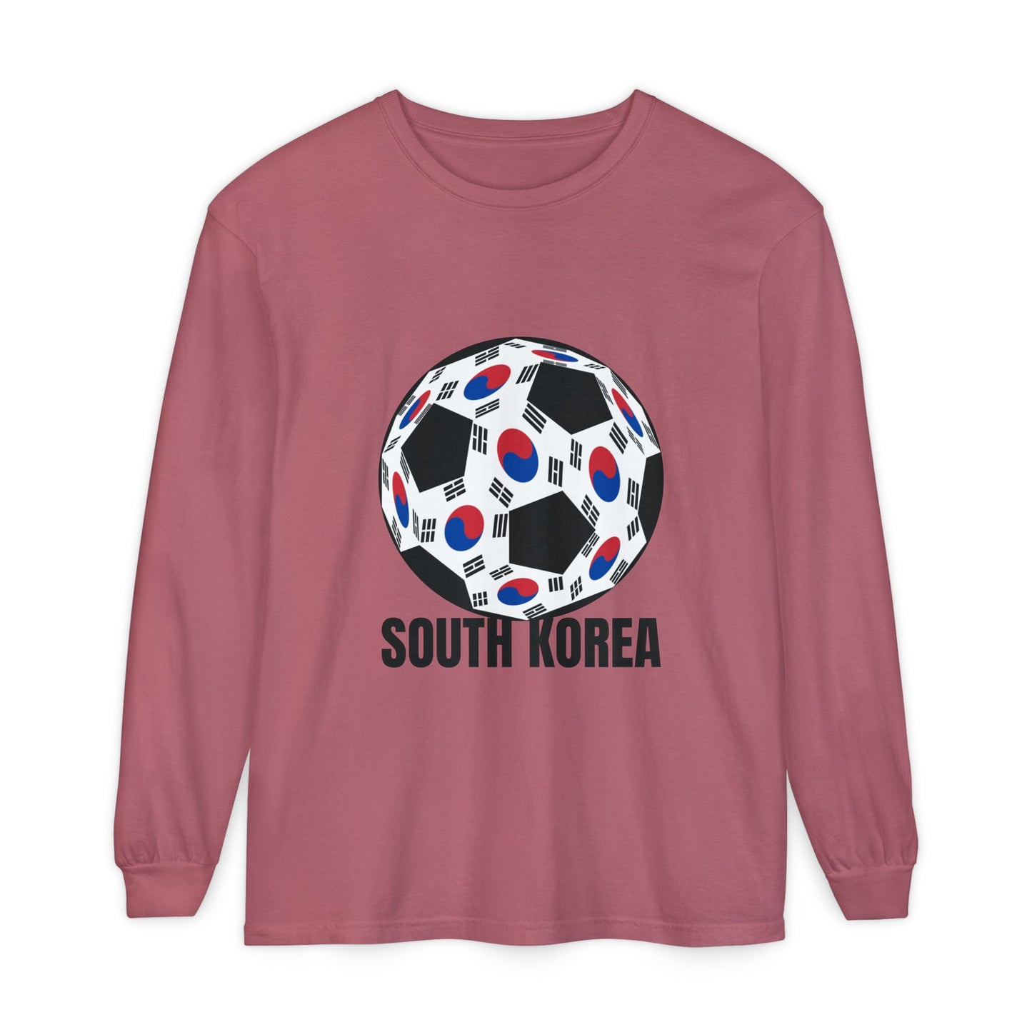 South Korea Fan Specialty Soccer Ball Design Long Sleeve Tee Black Text
