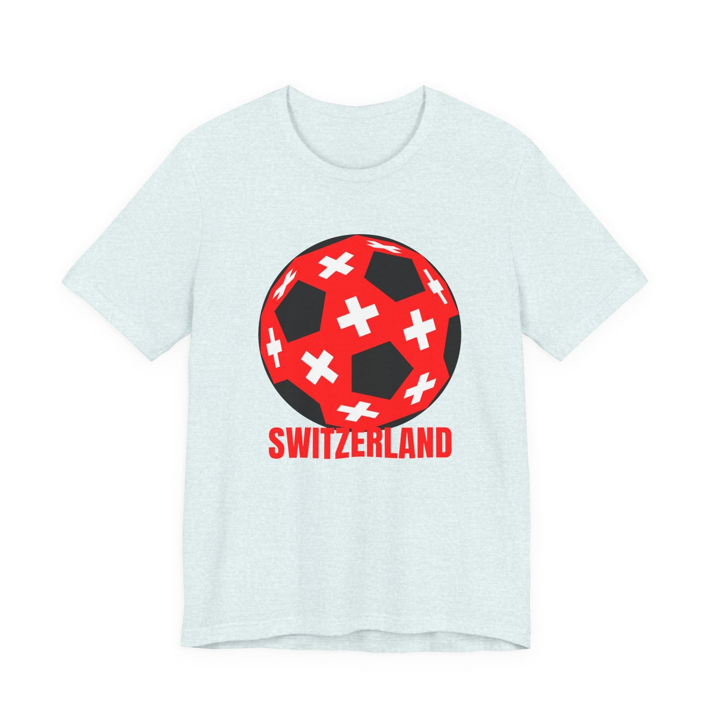 Switzerland Fan Specialty Soccer Ball Design T Shirt Red Text