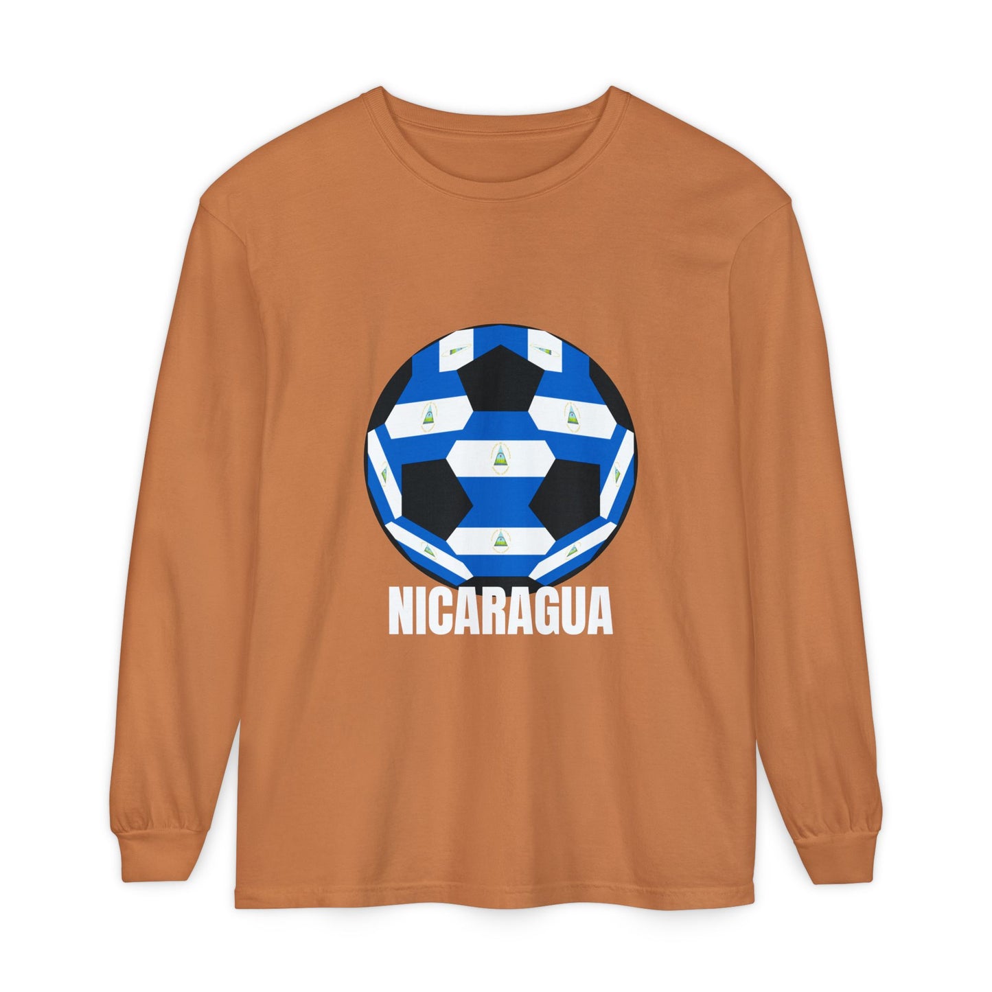 Nicaragua Fan Specialty Soccer Ball Design Long Sleeve Tee