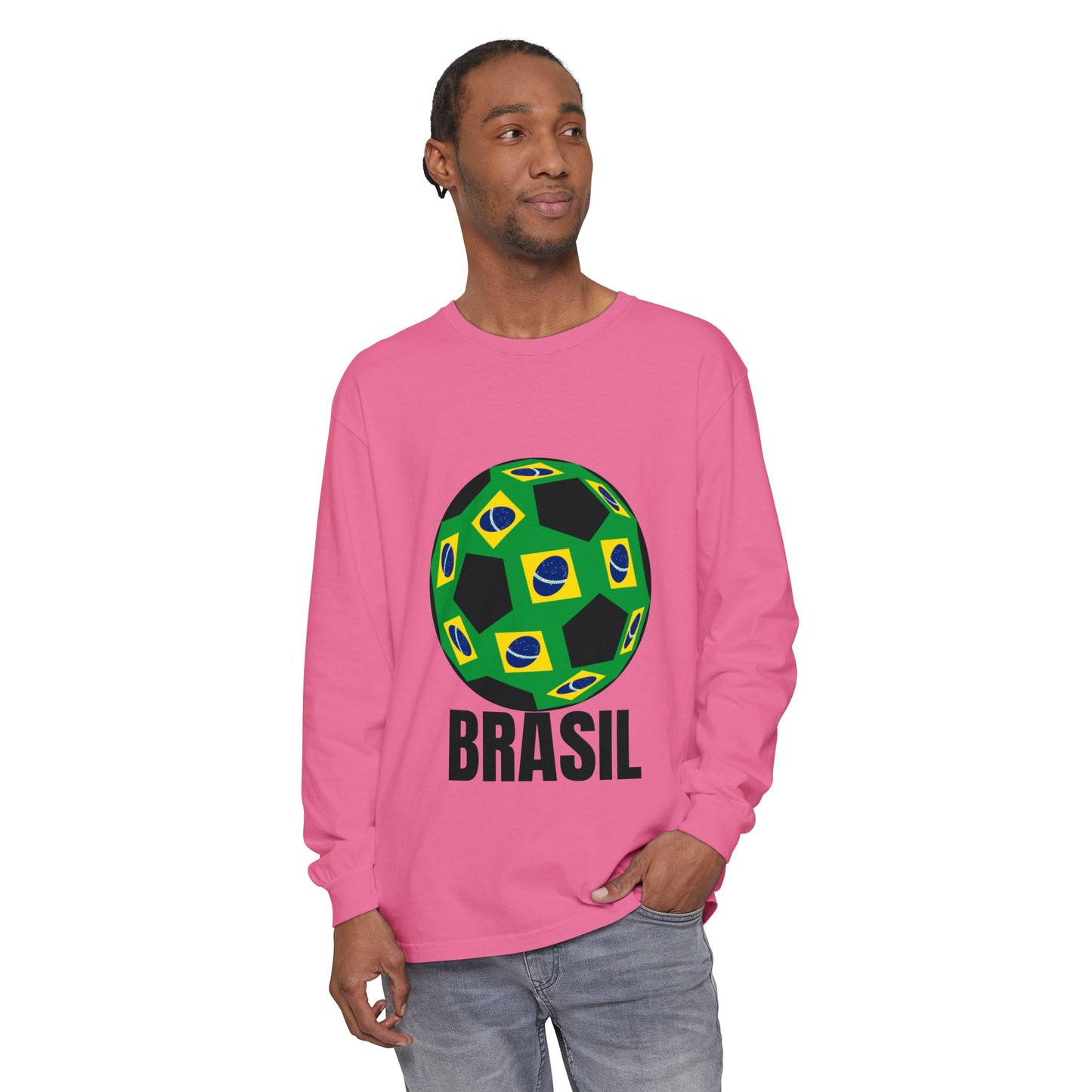 Brasil Fan Specialty Soccer Ball Design Long Sleeve T Shirt