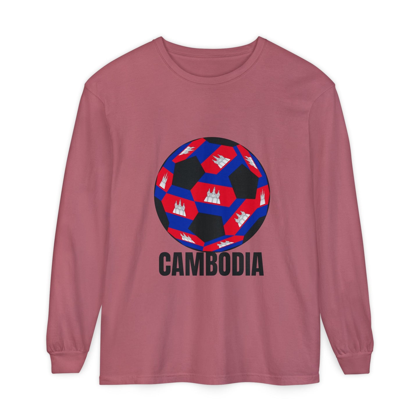 Cambodia Fan Specialty Soccer Ball Design Long Sleeve Tee