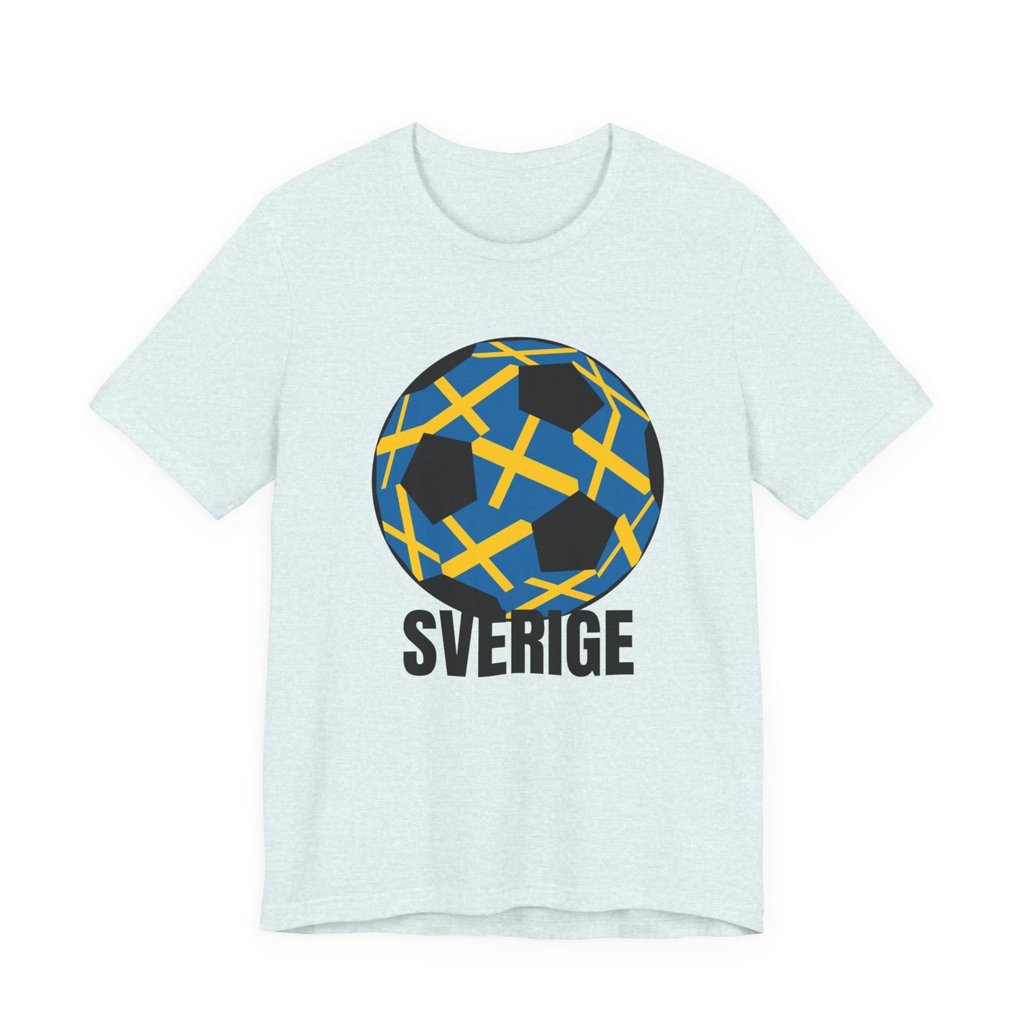 Sverige Fan Specialty Soccer Ball Design T Shirt  Black Text