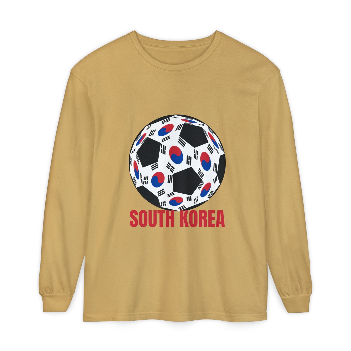 South Korea Fan Specialty Soccer Ball Design Long Sleeve Tee Red Text