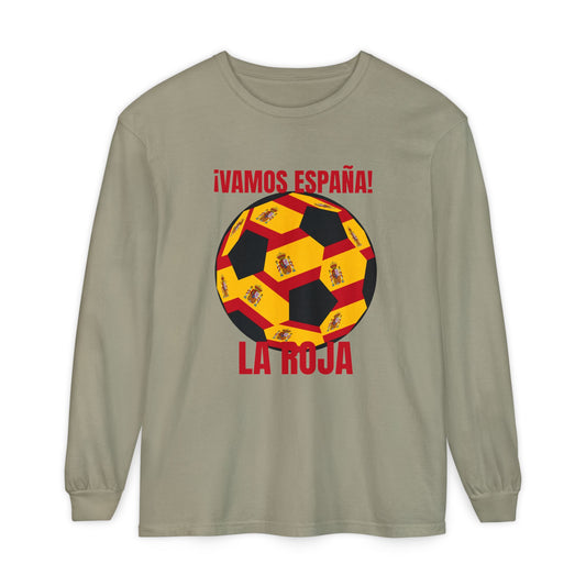La Roja Soccer Long Sleeve Tee — "¡Vamos España!" Spanish  Fan Shirt Red Text