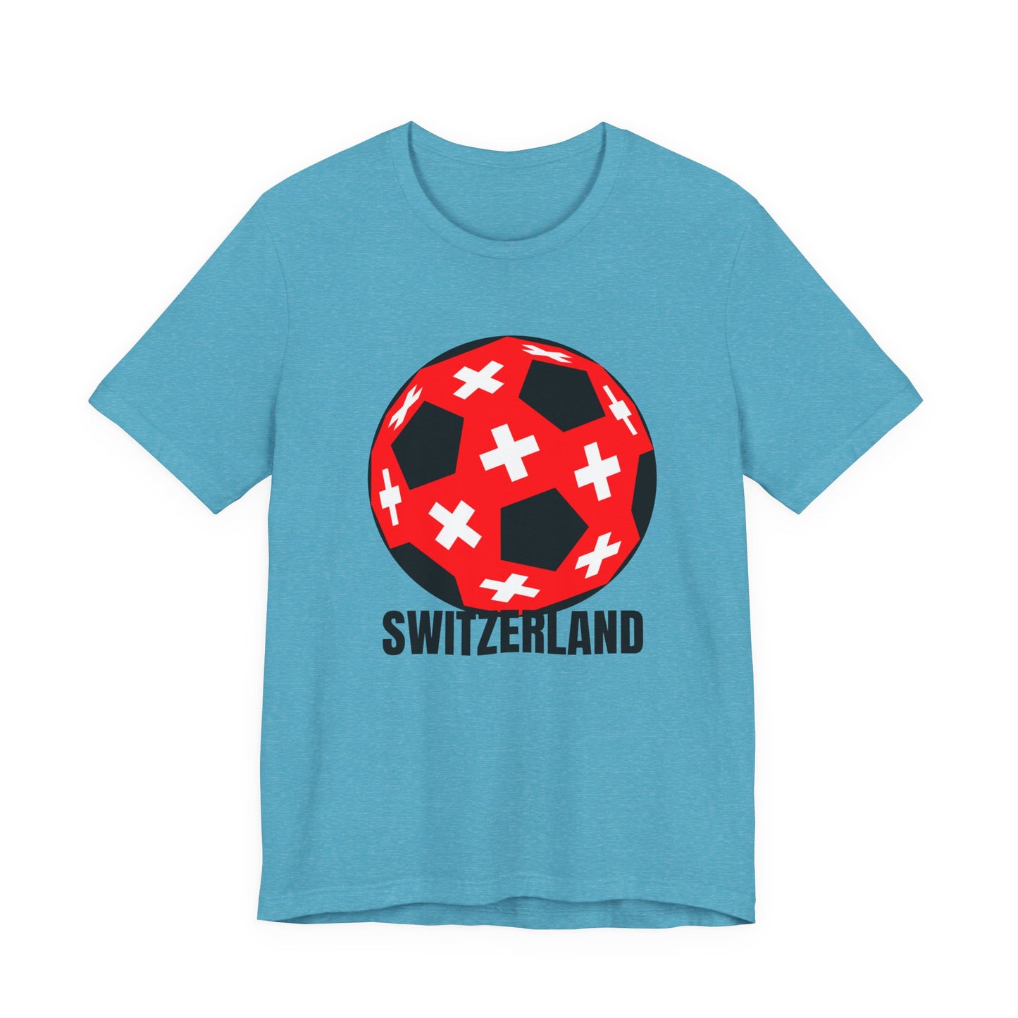 Switzerland Fan Specialty Soccer Ball Design T Shirt Black Text