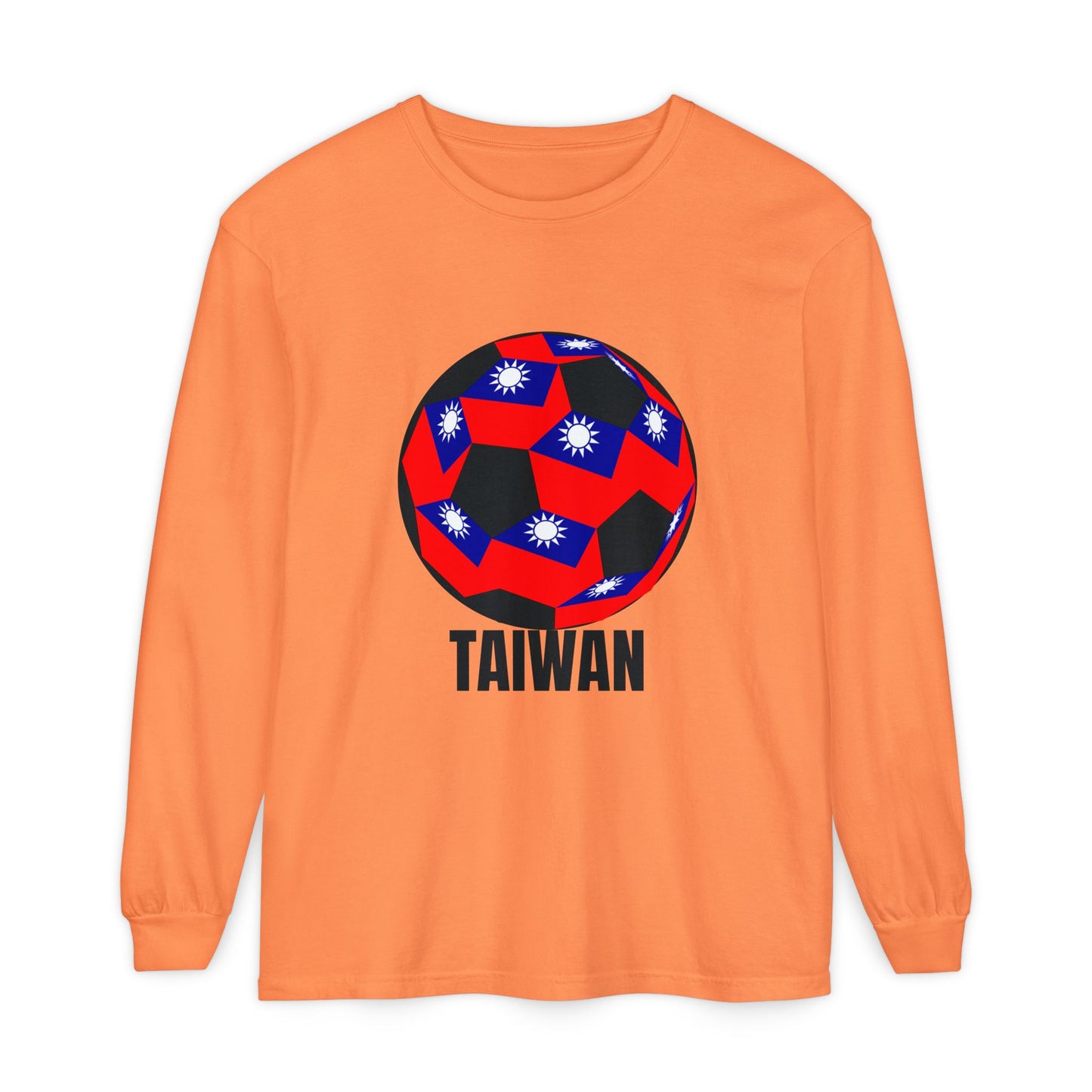 Taiwan Flag Soccer Ball Long Sleeve Tee Black Text