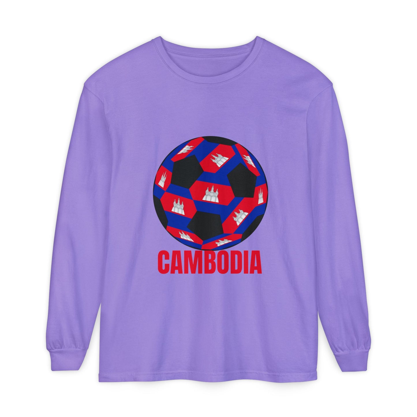 Cambodia Fan Specialty Soccer Ball Design Long Sleeve T‑Shirt
