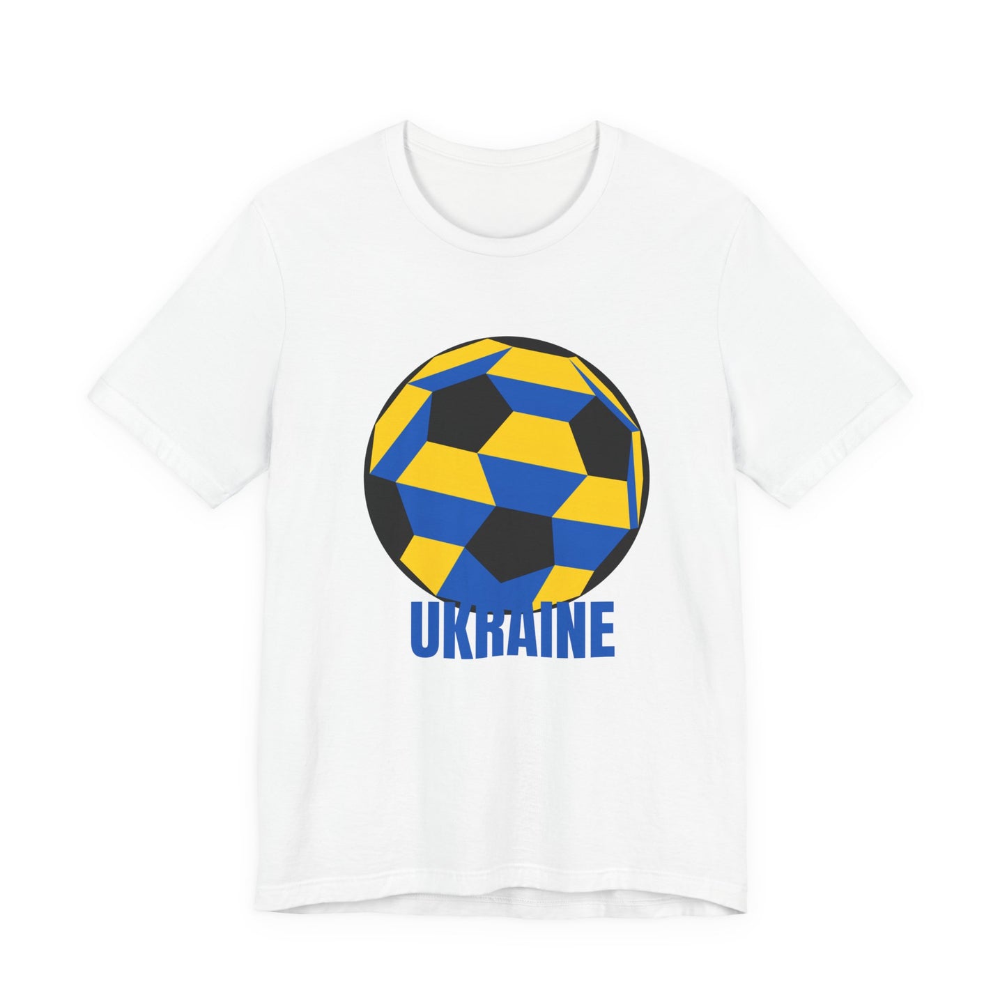 Ukraine Fan Specialty Soccer Ball Design T Shirt Blue Text