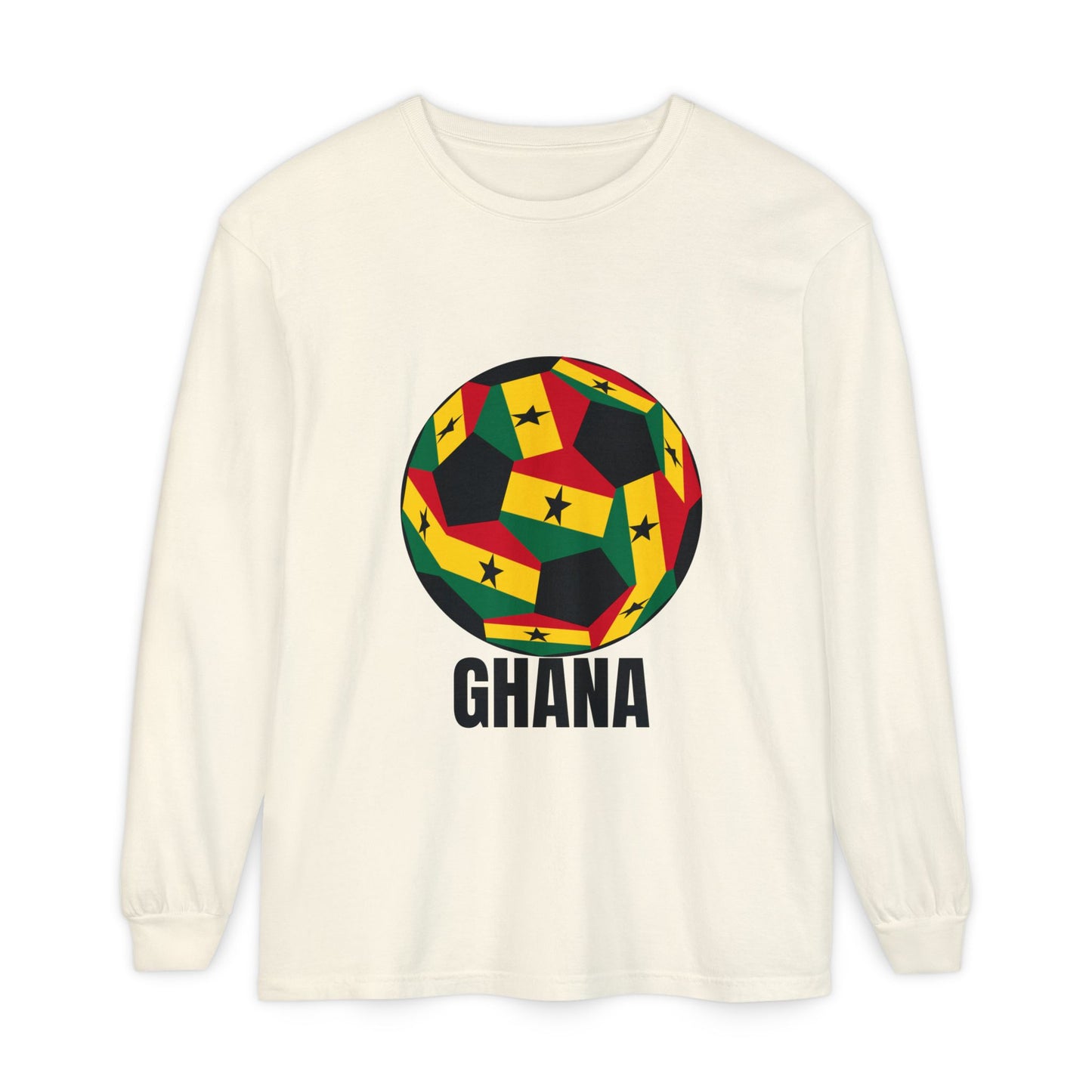 Ghana Fan Specialty Soccer Ball Design Long Sleeve Tee