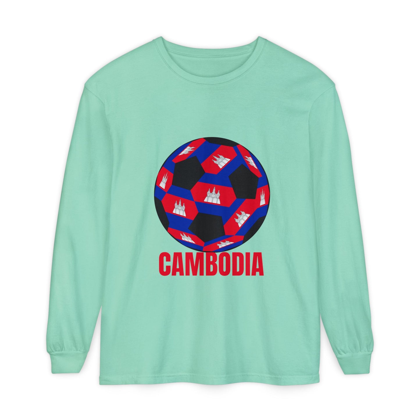 Cambodia Fan Specialty Soccer Ball Design Long Sleeve T‑Shirt
