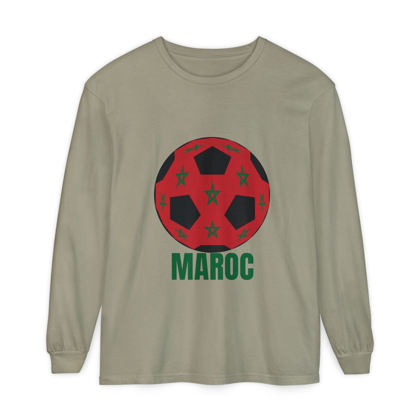 Morocco Maroc Fan Specialty Soccer Ball Design T Shirt Long Sleeve Green Print