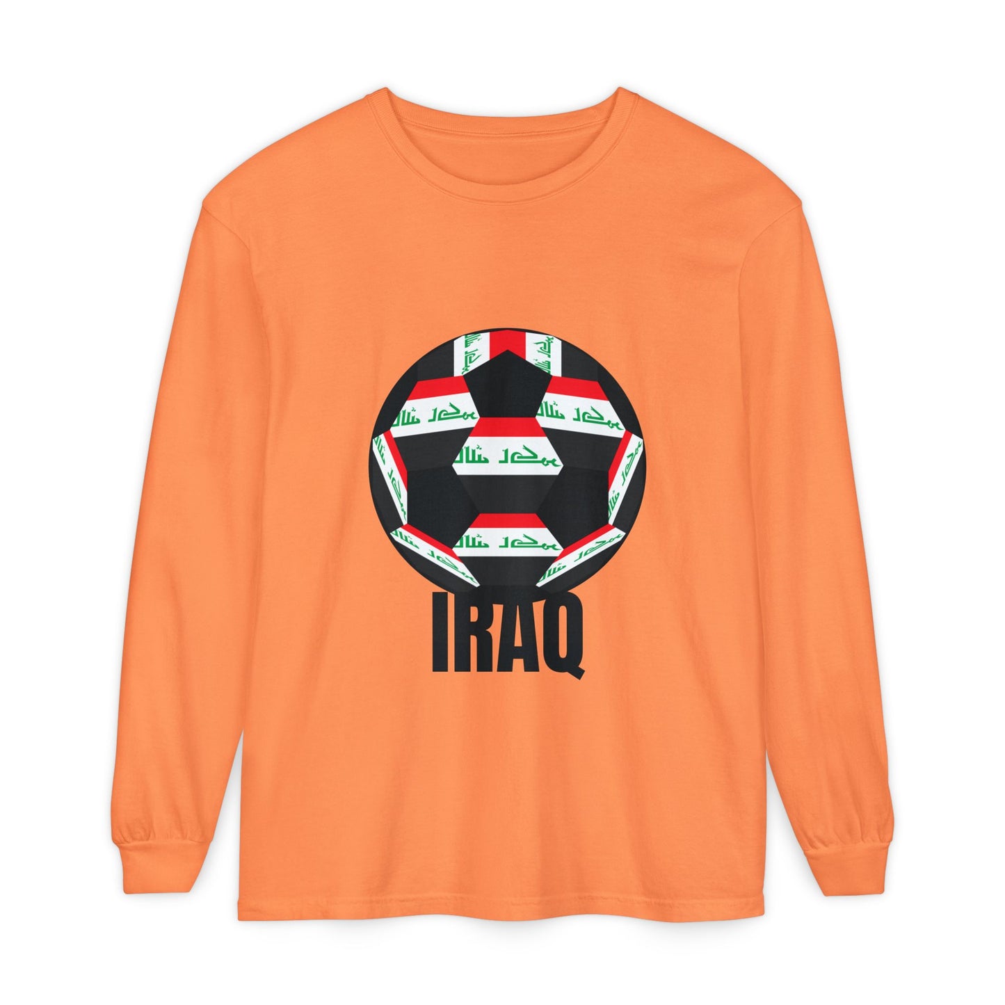 Iraq Fan Specialty Soccer Ball Design T Shirt Long Sleeve Tee