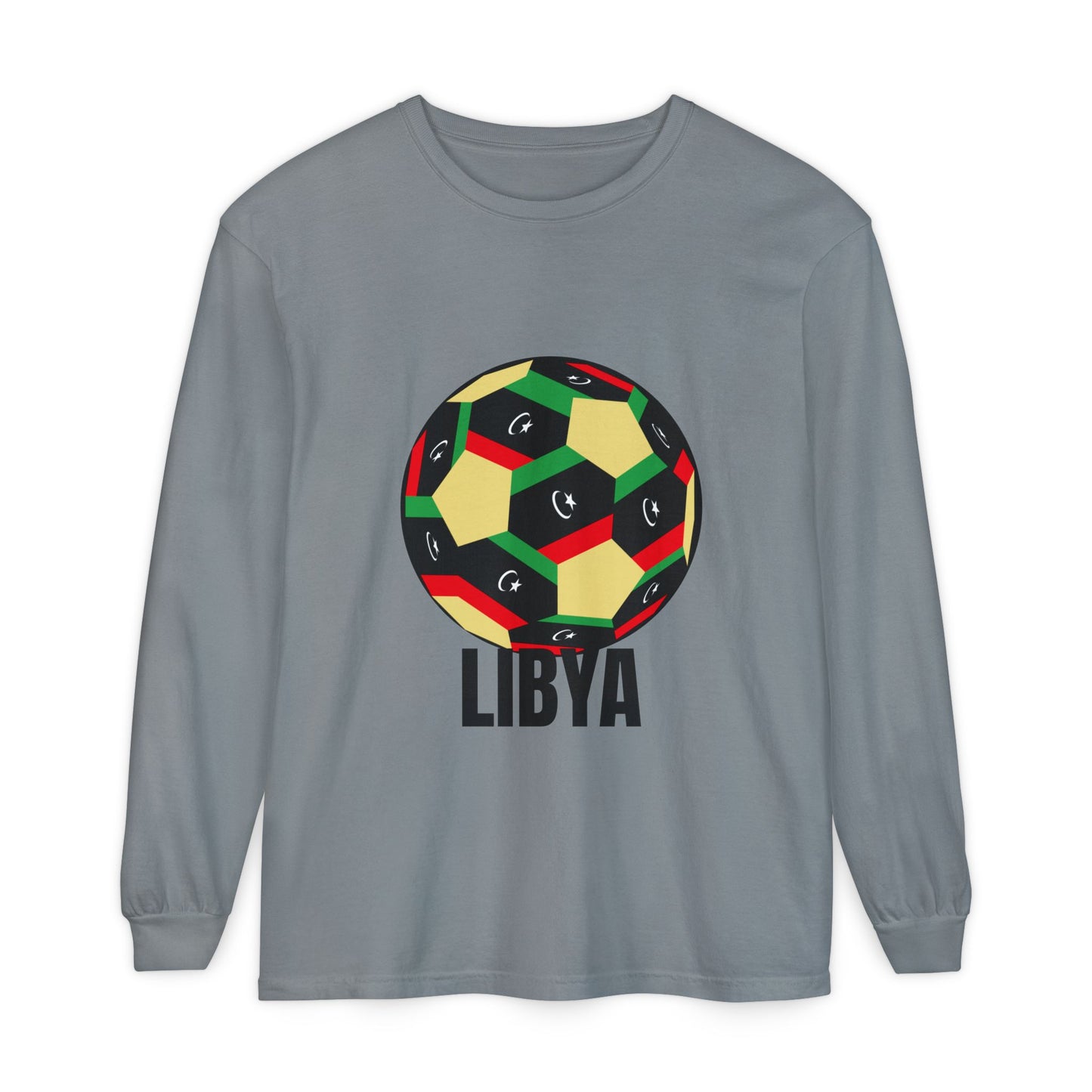 Libya Fan Specialty Soccer Ball Design T Shirt Long Sleeve Tee