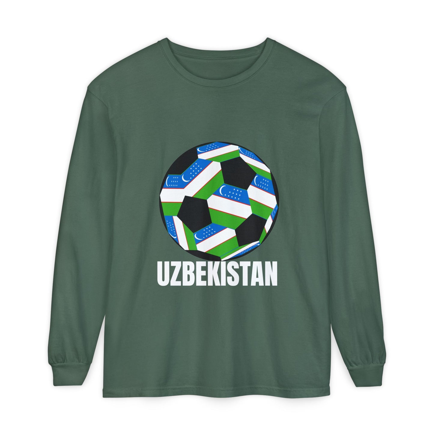 Uzbekistan Fan Specialty Soccer Ball Design Long Sleeve Shirt