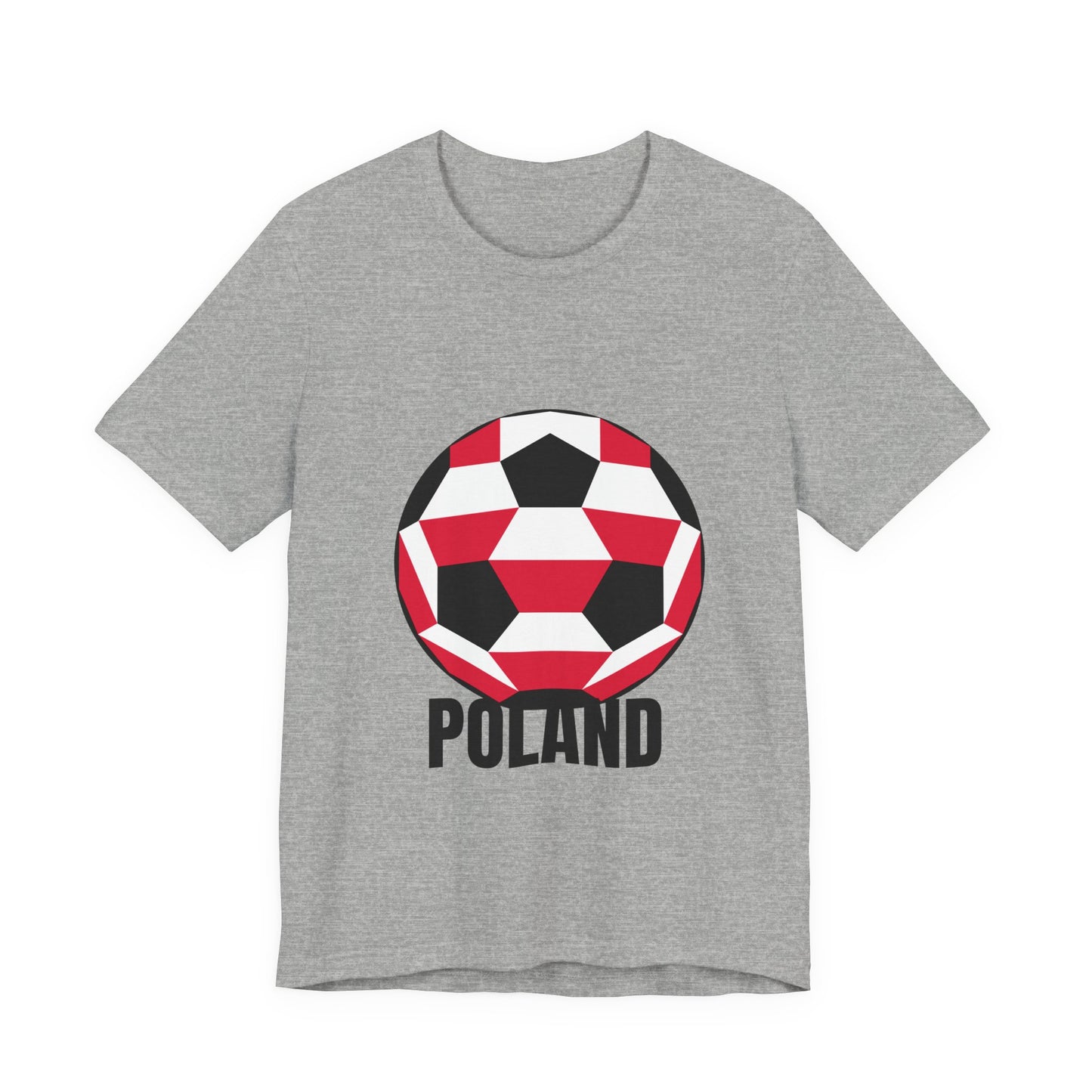 Poland Fan Specialty Soccer Ball Design T Shirt Black Text