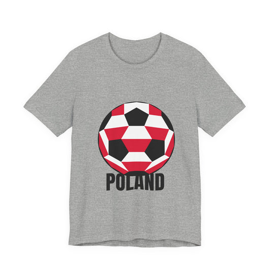 Poland Fan Specialty Soccer Ball Design T Shirt Black Text