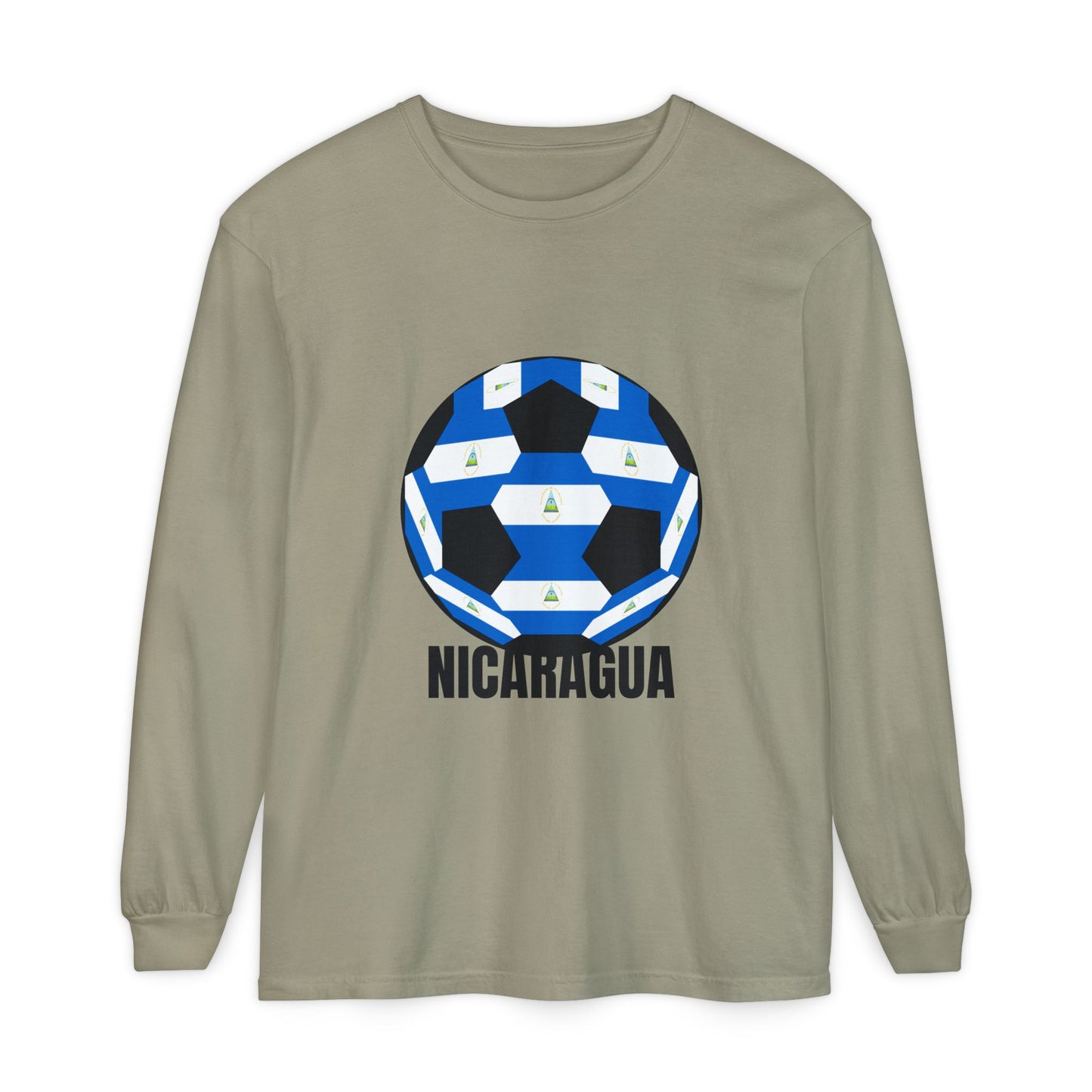 Nicaragua Fan Specialty Soccer Ball Design Long Sleeve Tee