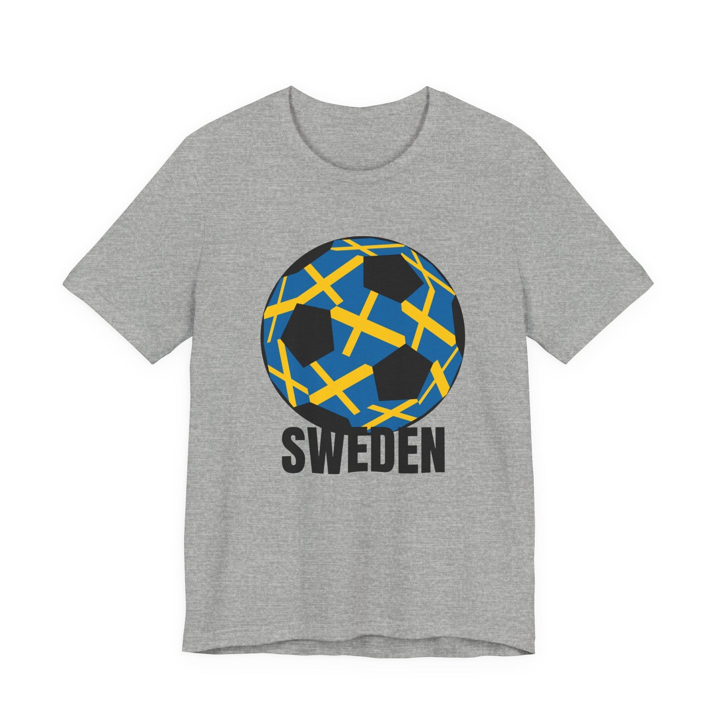 Sweden Fan Specialty Soccer Ball Design T Shirt Black Text