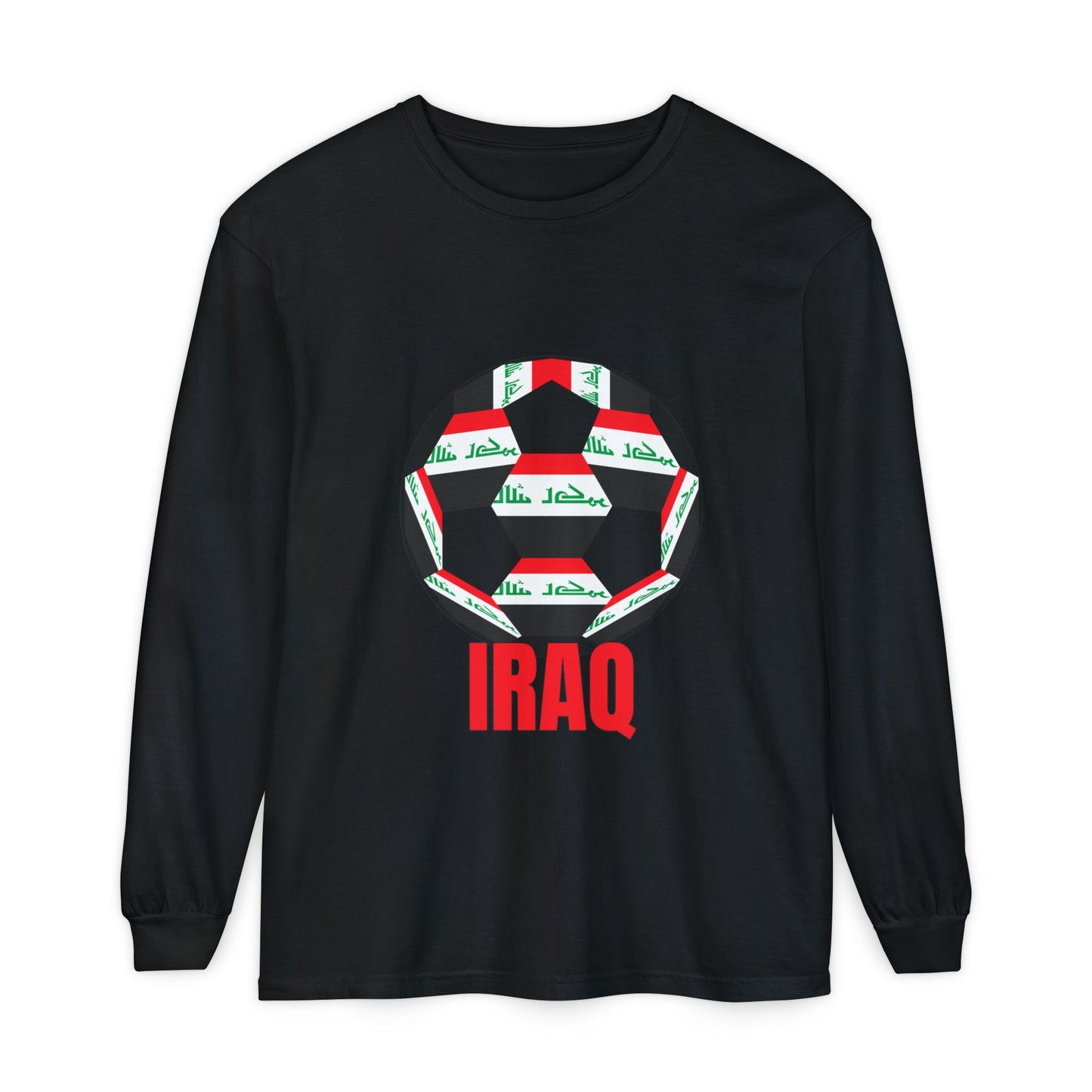 Iraq Fan Specialty Soccer Ball Design T Shirt Long Sleeve Tee